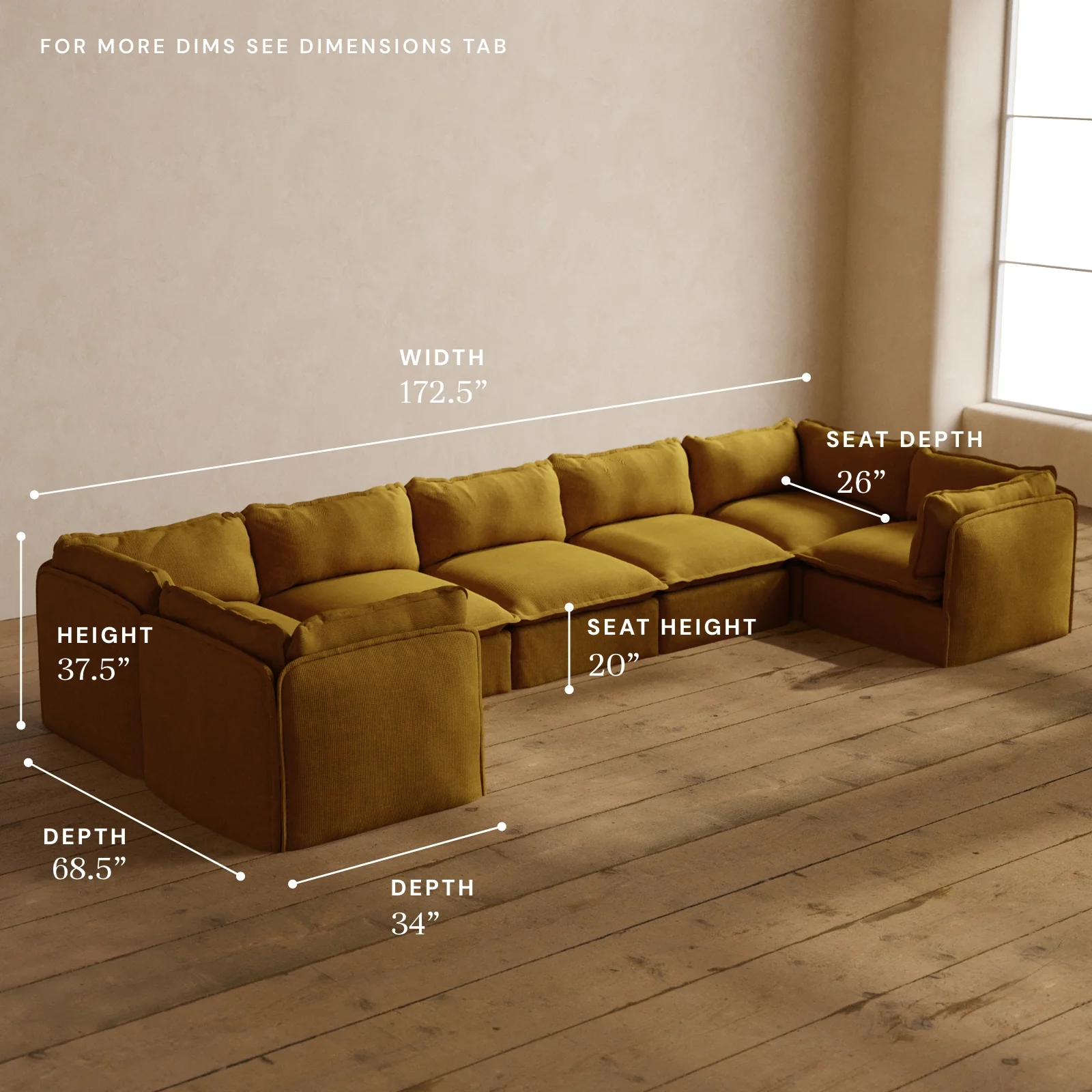 Modular Washable 7-Seater U-Sectional in Kiiro | Deluxe+ Seat | Cloud Pillow - Image 5