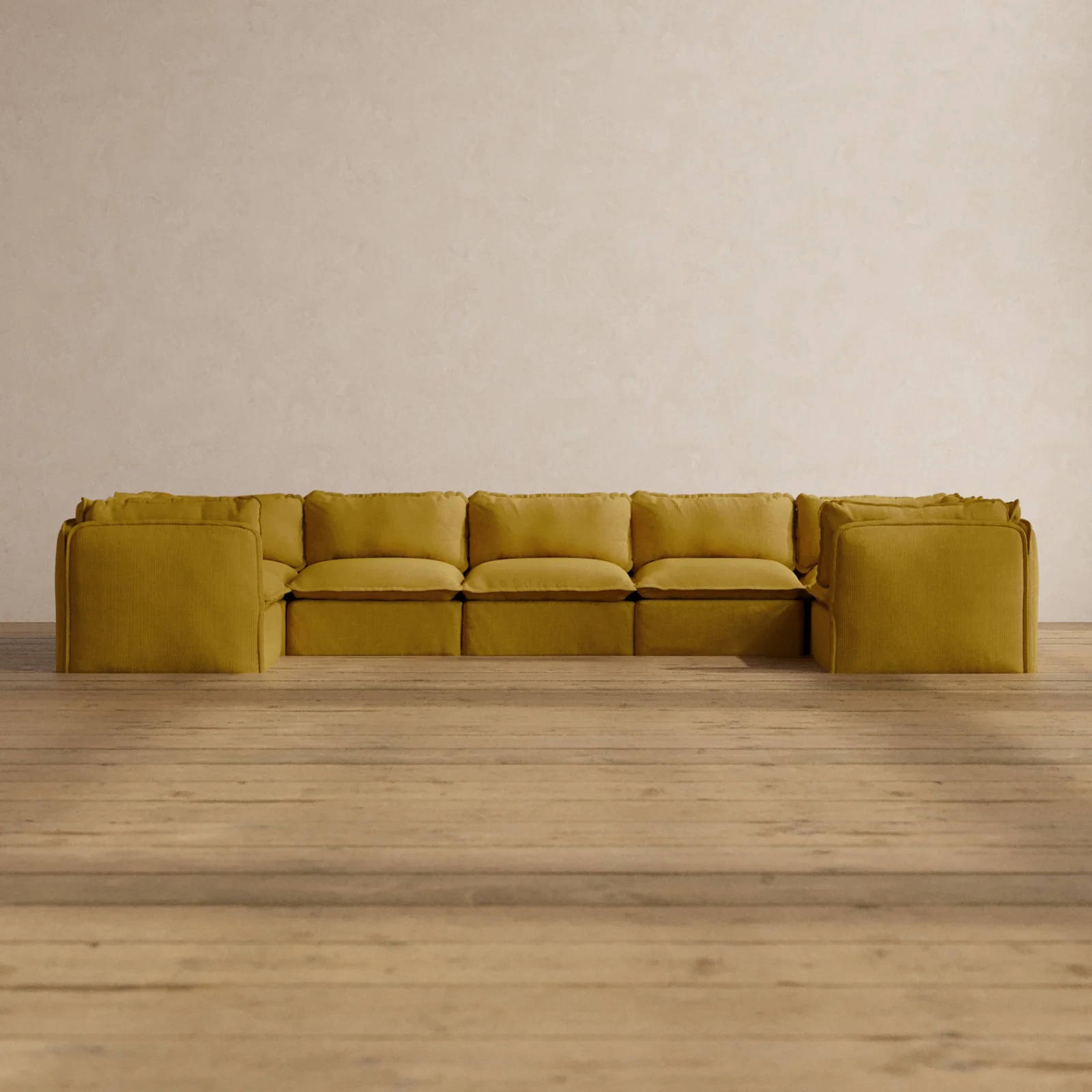 Modular Washable 7-Seater U-Sectional in Kiiro | Memorix+ Seat | Contour Pillow