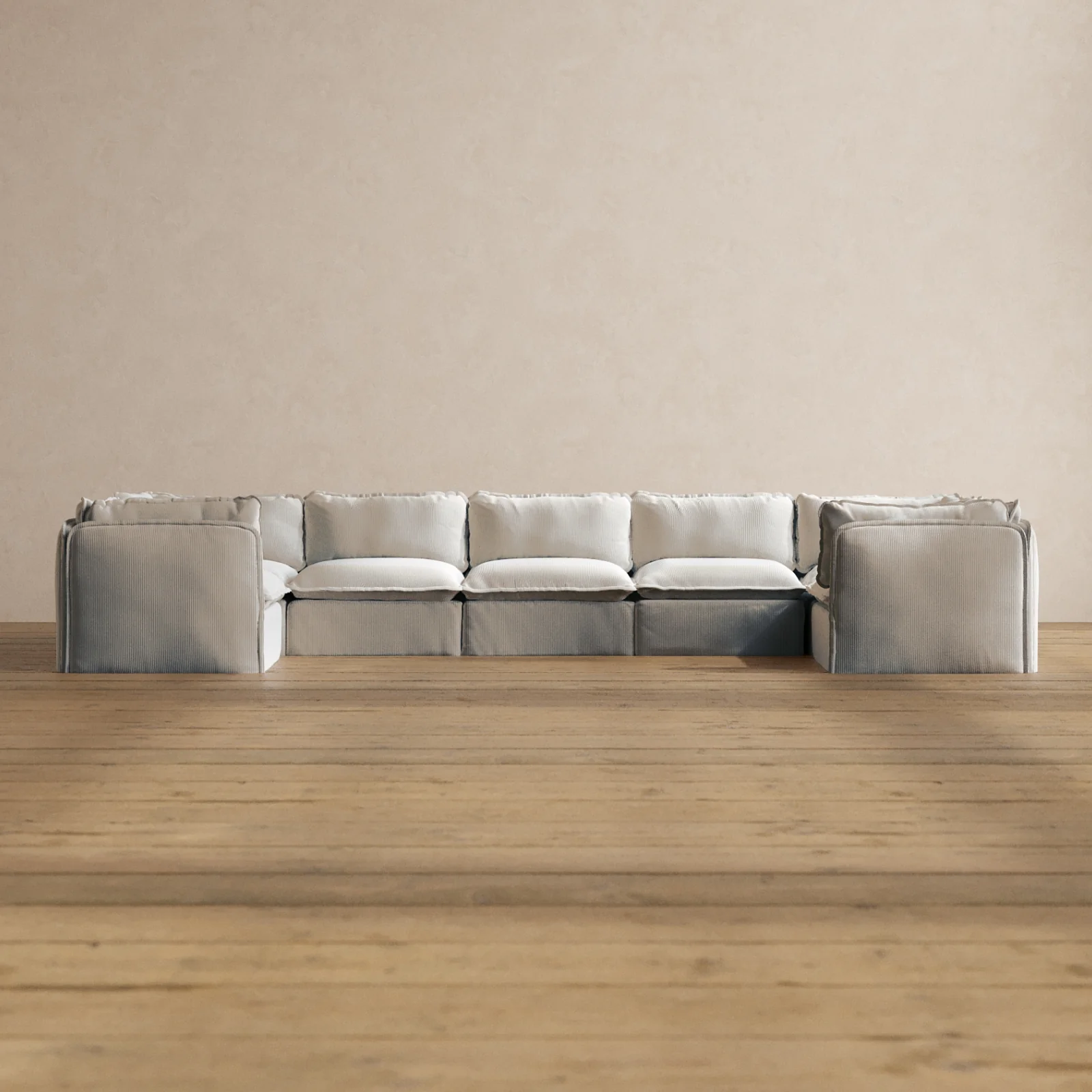 Modular Washable 7-Seater U-Sectional in Milk | Memorix+ Seat | Contour Pillow