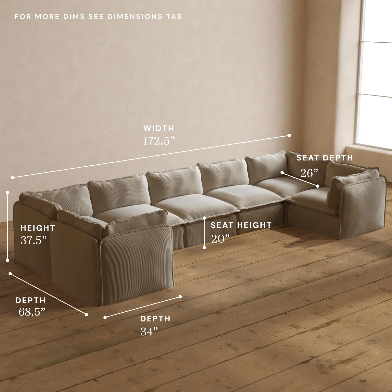 Modular Washable 7-Seater U-Sectional in Milk | Memorix+ Seat | Contour Pillow - Image 5