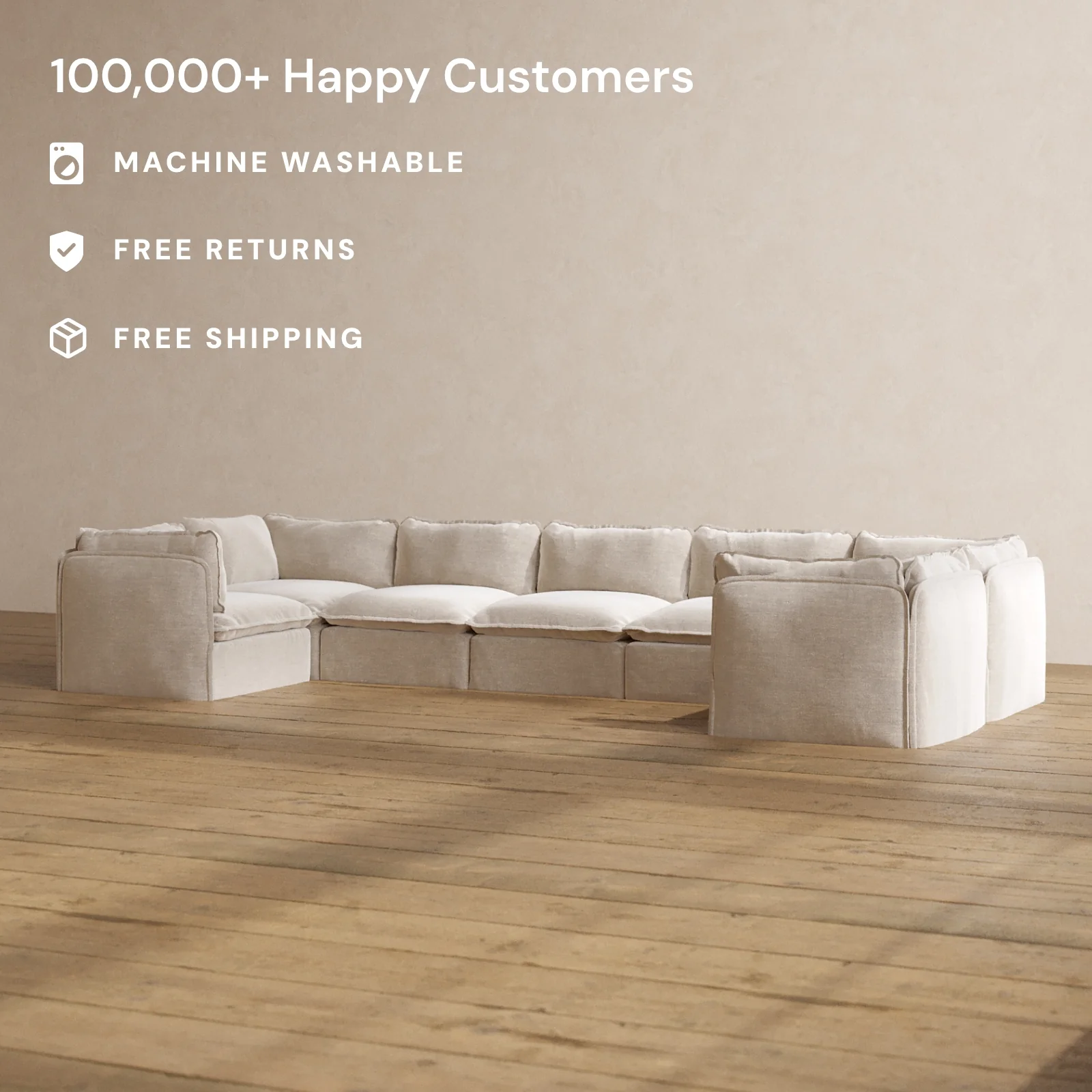 Modular Washable 7-Seater U-Sectional in Mist | Memorix+ Seat | Contour Pillow - Image 2