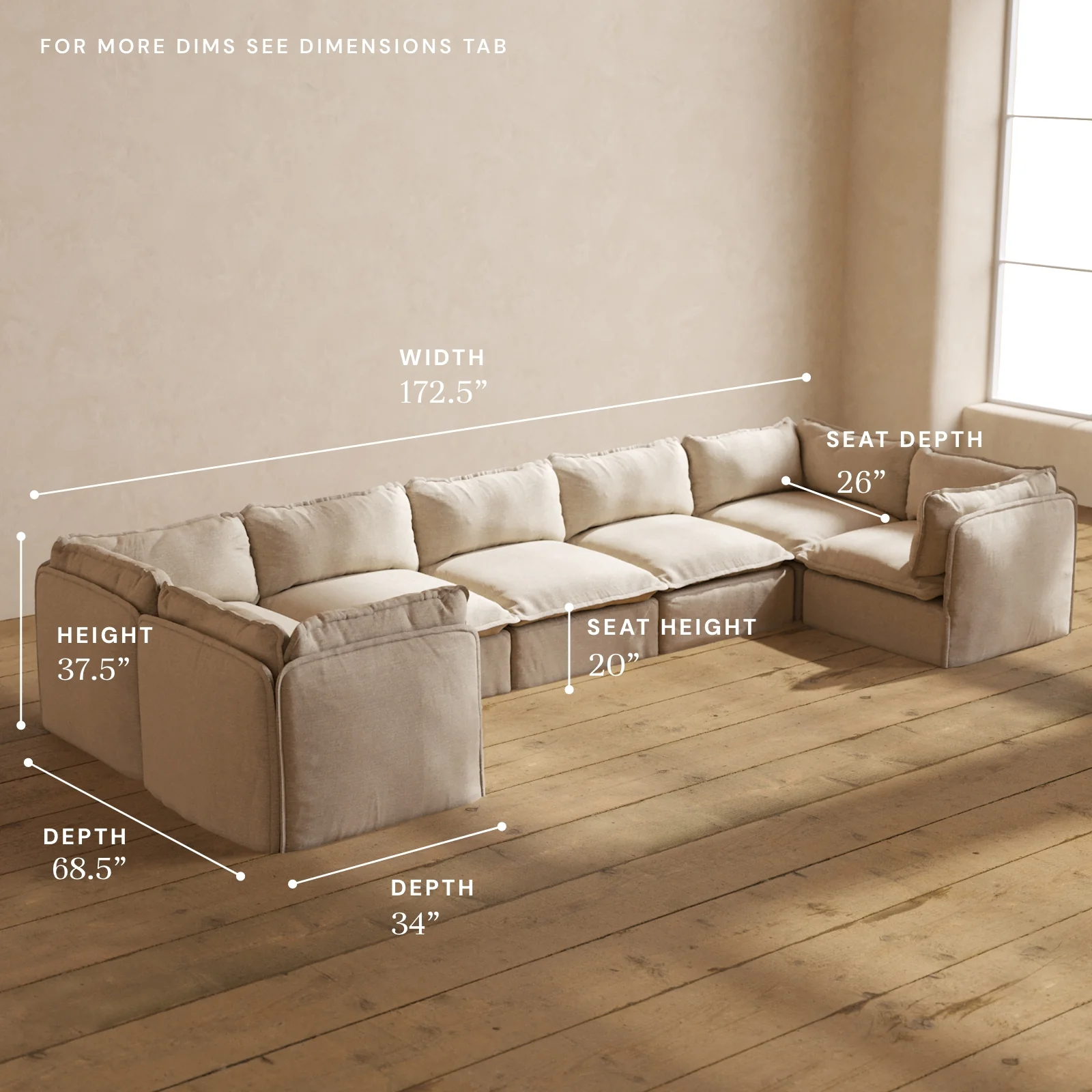 Modular Washable 7-Seater U-Sectional in Oat | Memorix+ Seat | Contour Pillow - Image 5