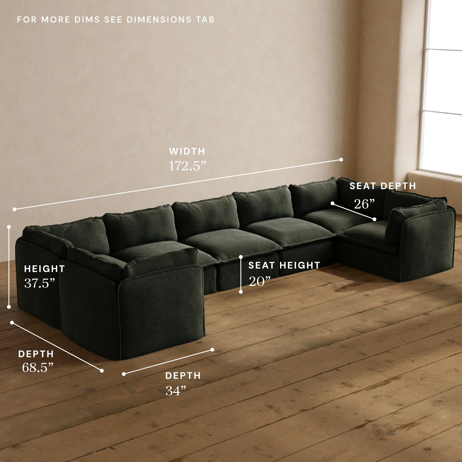 Modular Washable 7-Seater U-Sectional in Olivine | Memorix+ Seat | Contour Pillow - Image 5