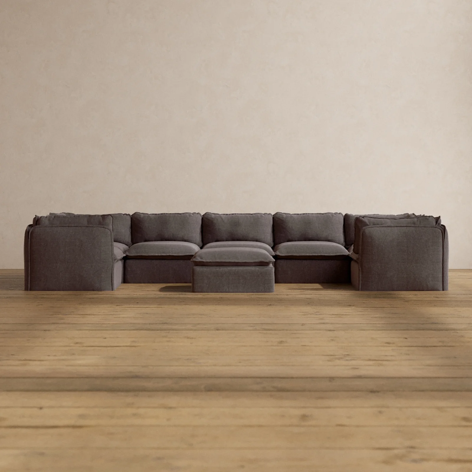 Modular Washable 7-Seater U-Sectional + Ottoman in Caviar | Memorix+ Seat | Contour Pillow