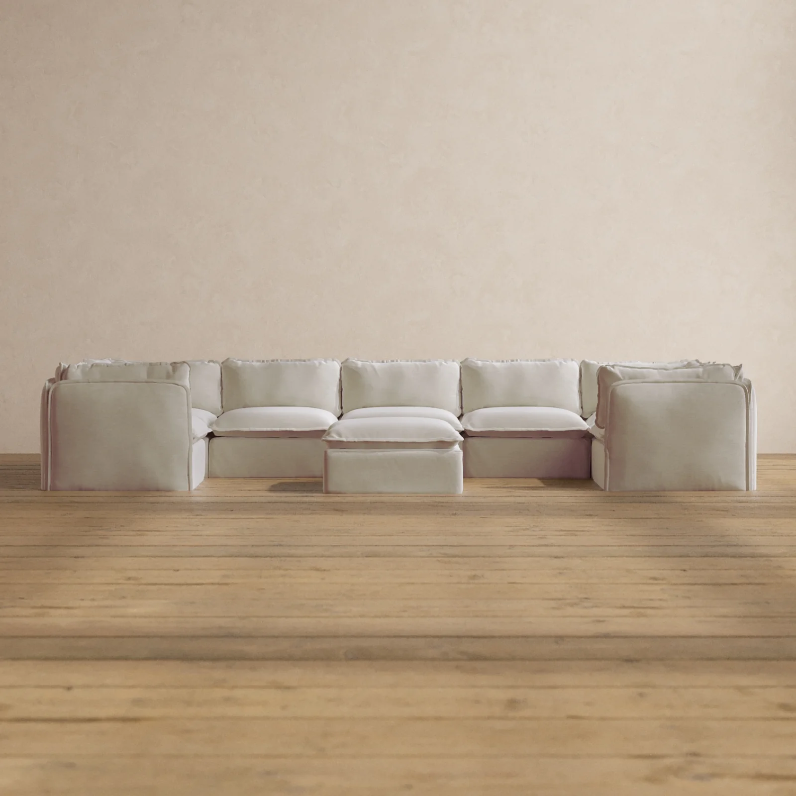 Modular Washable 7-Seater U-Sectional + Ottoman in Coco | Memorix+ Seat | Contour Pillow