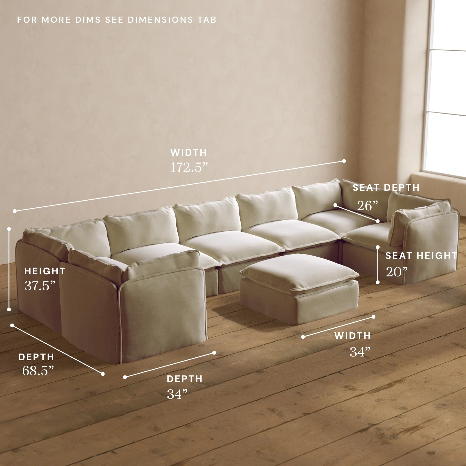 Modular Washable 7-Seater U-Sectional + Ottoman in Coco | Memorix+ Seat | Contour Pillow - Image 5
