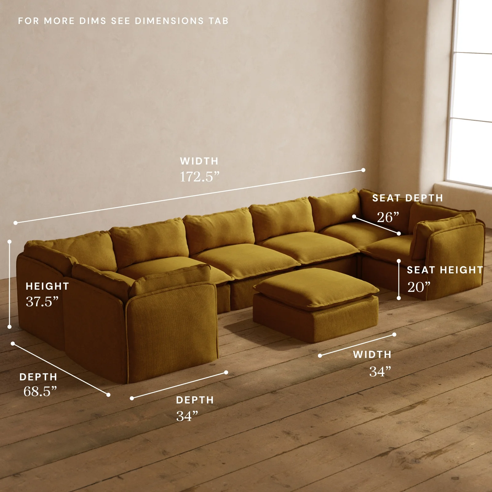 Modular Washable 7-Seater U-Sectional + Ottoman in Kiiro | Deluxe+ Seat | Cloud Pillow - Image 5