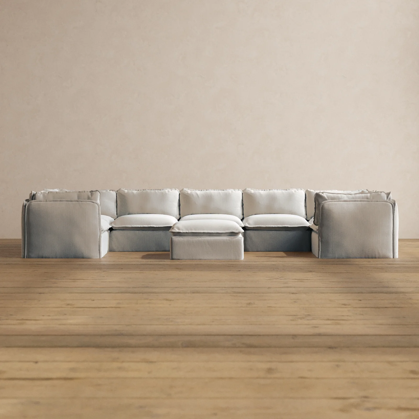 Modular Washable 7-Seater U-Sectional + Ottoman in Milk | Memorix+ Seat | Contour Pillow