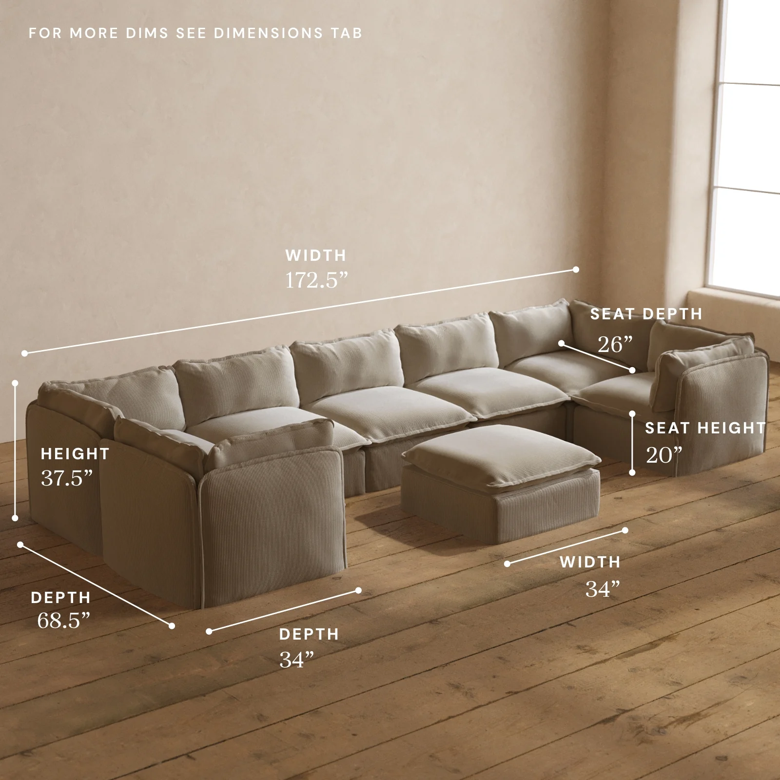 Modular Washable 7-Seater U-Sectional + Ottoman in Milk | Memorix+ Seat | Contour Pillow - Image 5