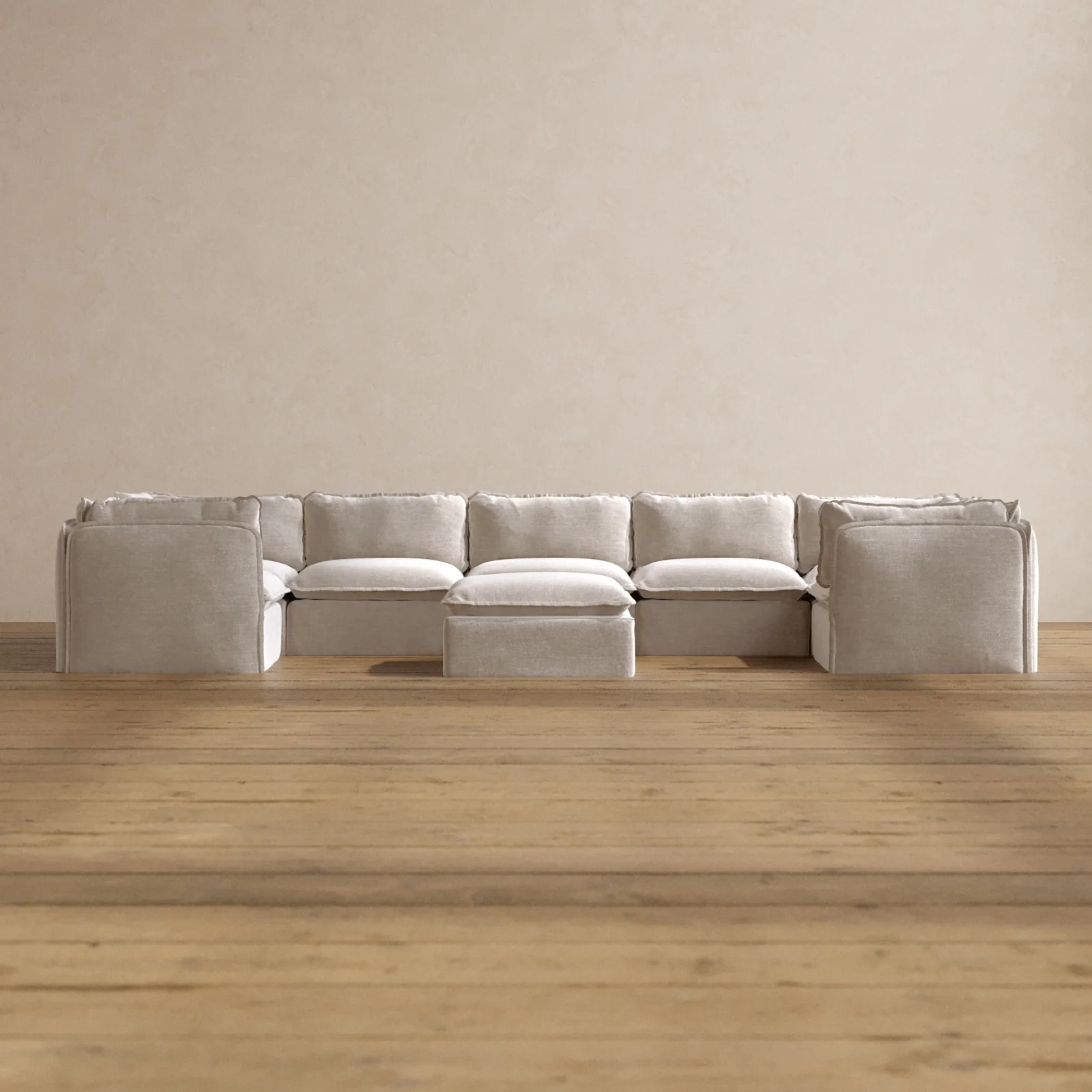Modular Washable 7-Seater U-Sectional + Ottoman in Mist | Deluxe+ Seat | Cloud Pillow