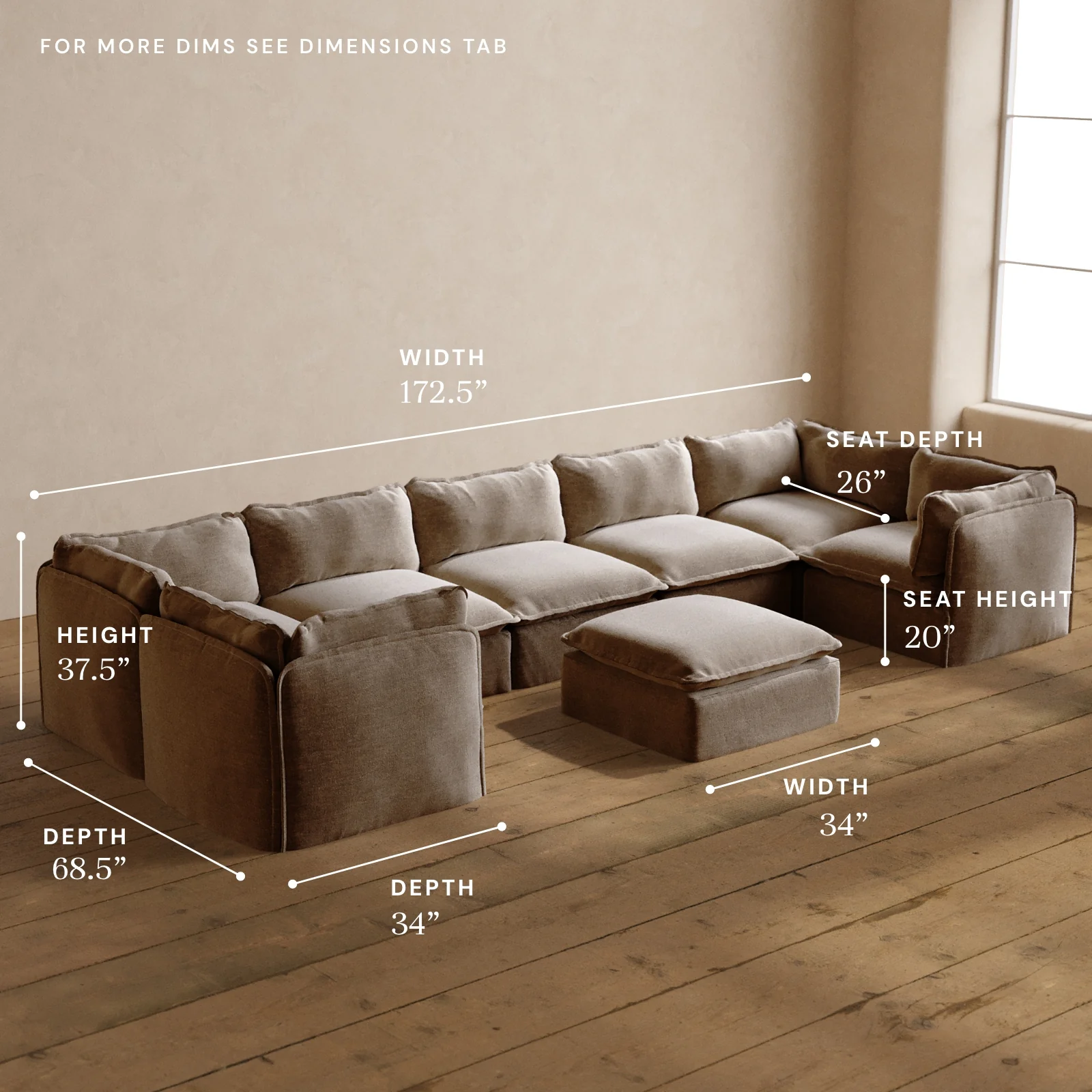 Modular Washable 7-Seater U-Sectional + Ottoman in Mist | Memorix+ Seat | Contour Pillow - Image 5