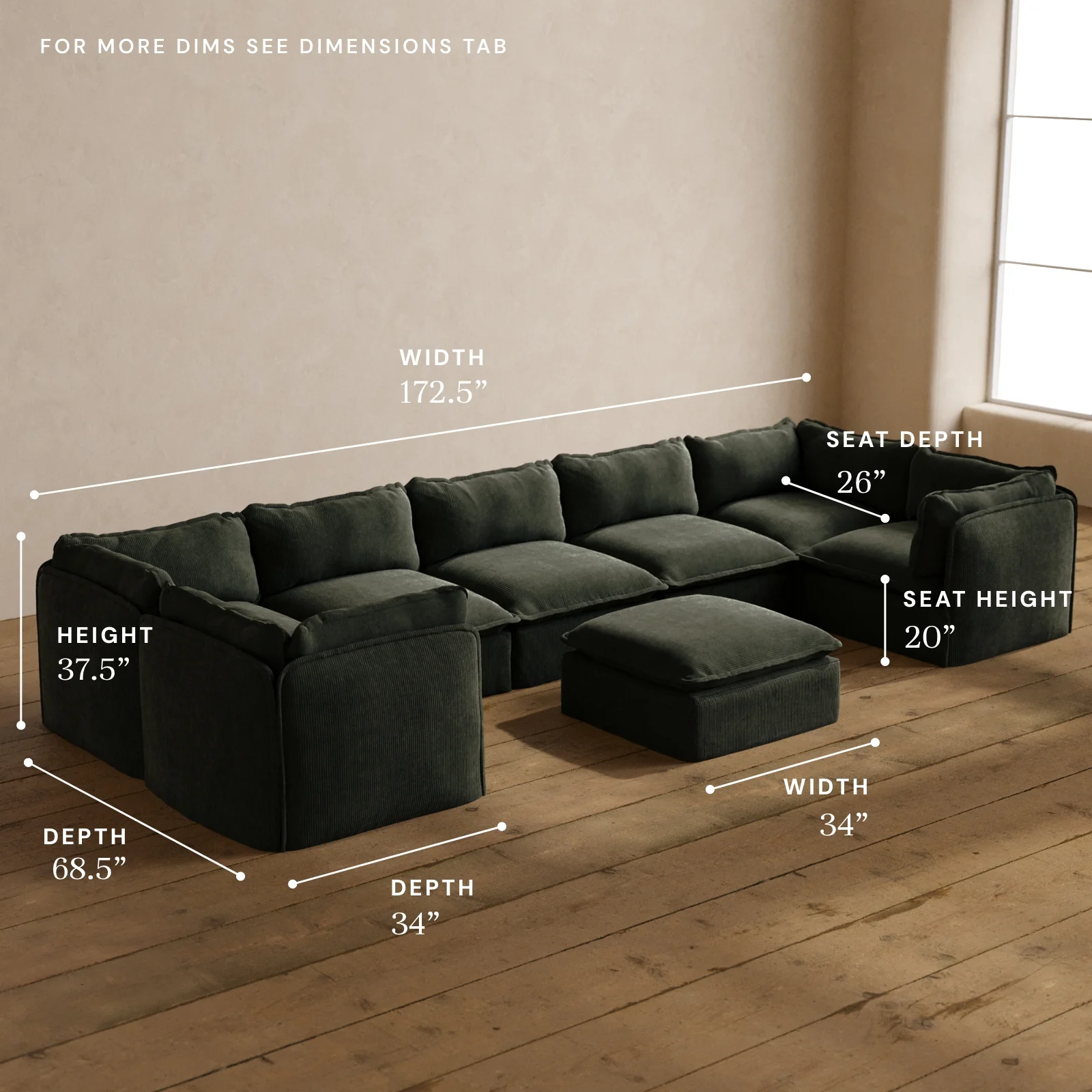 Modular Washable 7-Seater U-Sectional + Ottoman in Olivine | Memorix+ Seat | Contour Pillow - Image 5