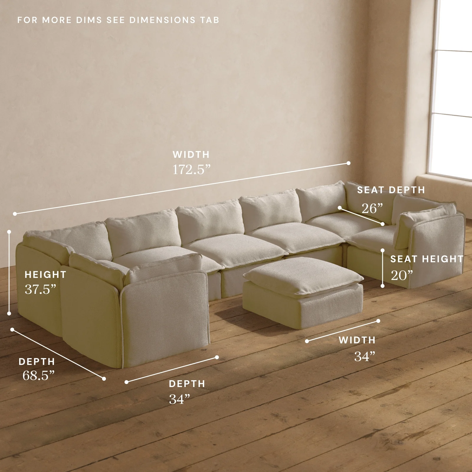 Modular Washable 7-Seater U-Sectional + Ottoman in Powder | Memorix+ Seat | Contour Pillow - Image 5