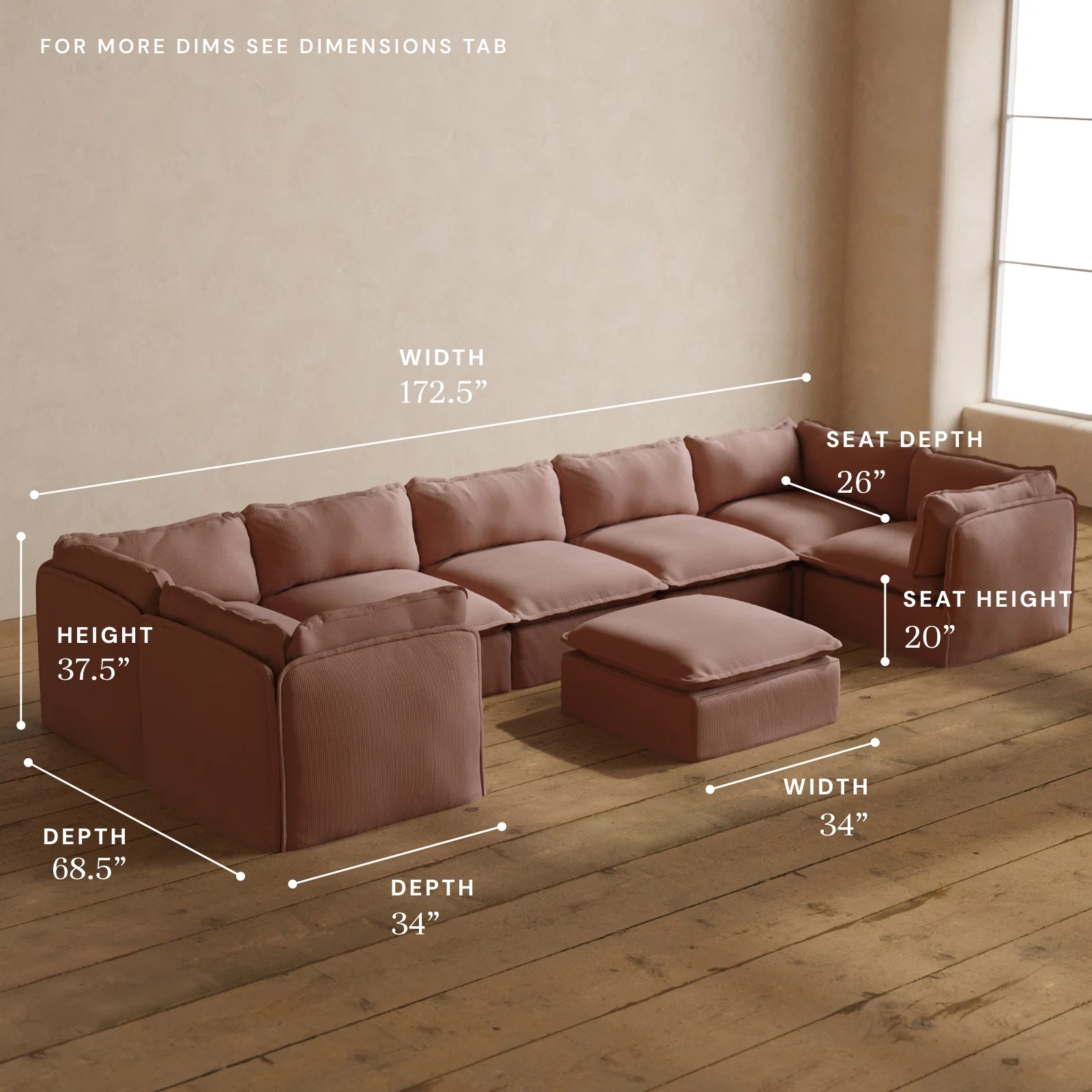 Modular Washable 7-Seater U-Sectional + Ottoman in Sakura | Memorix+ Seat | Contour Pillow - Image 5