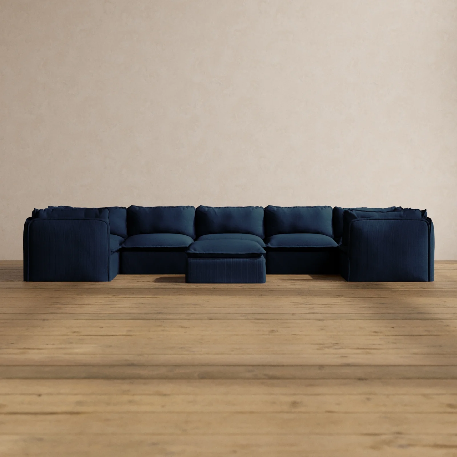 Modular Washable 7-Seater U-Sectional + Ottoman in Sumi | Memorix+ Seat | Contour Pillow
