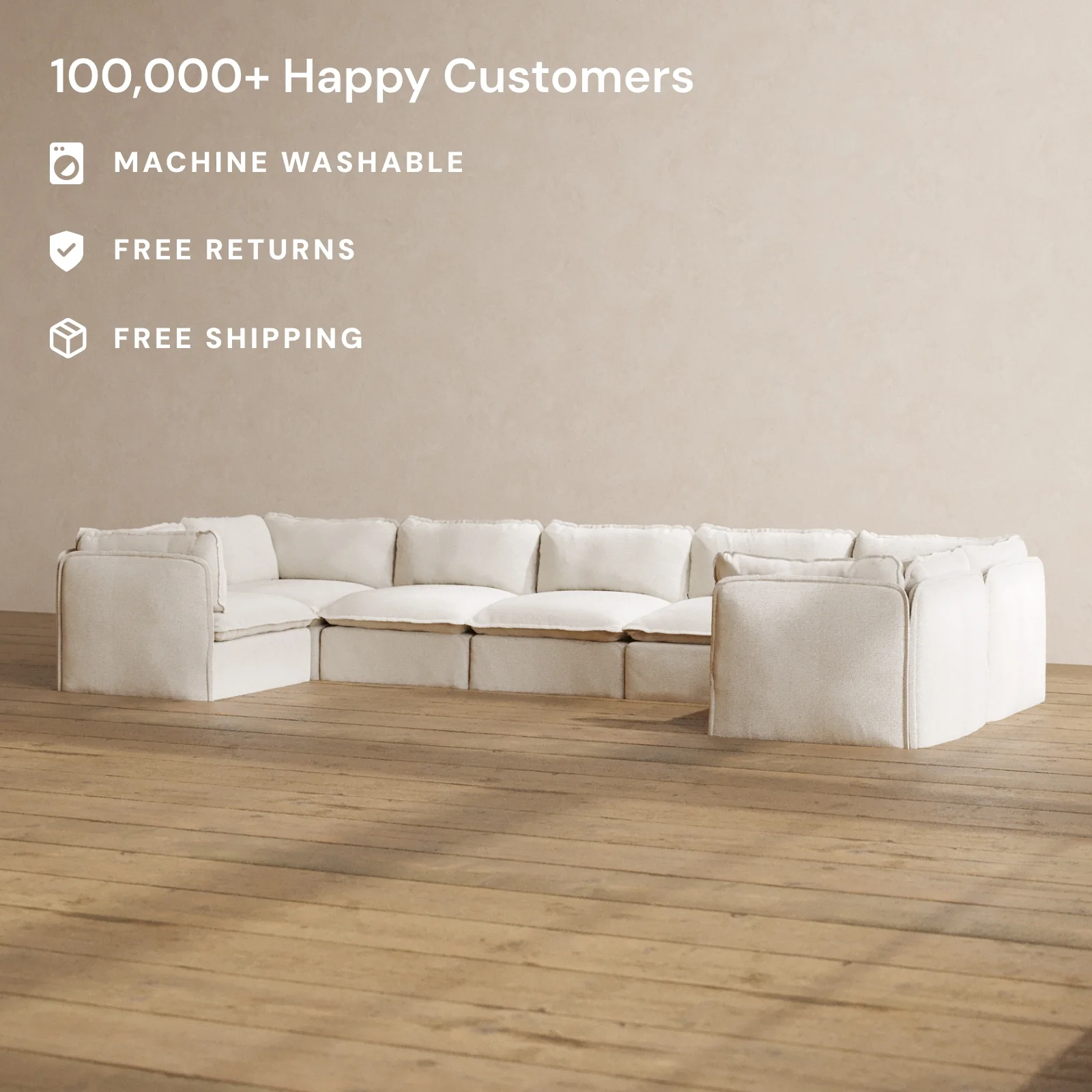 Modular Washable 7-Seater U-Sectional in Powder | Memorix+ Seat | Contour Pillow - Image 2