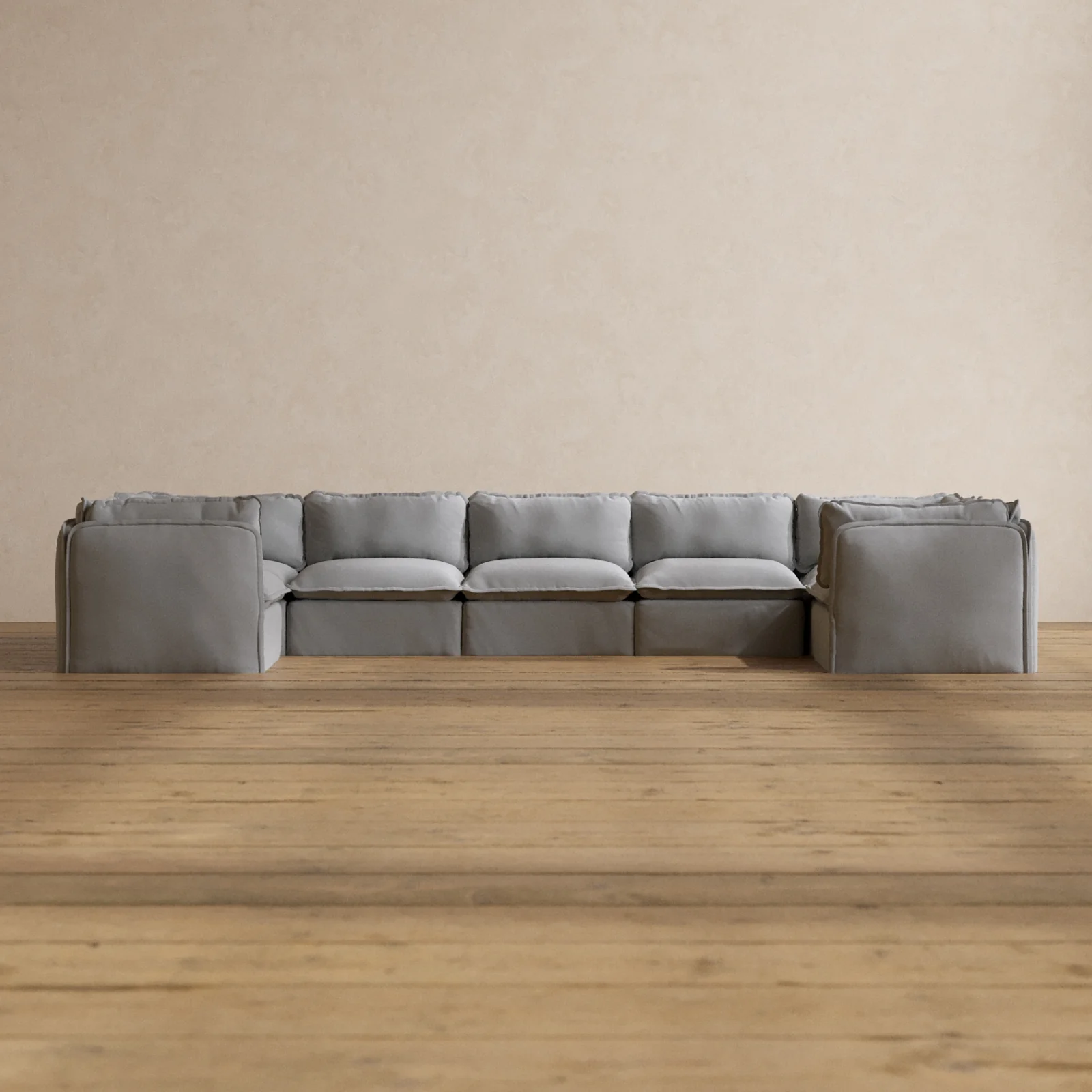 Modular Washable 7-Seater U-Sectional in Pumice | Memorix+ Seat | Contour Pillow
