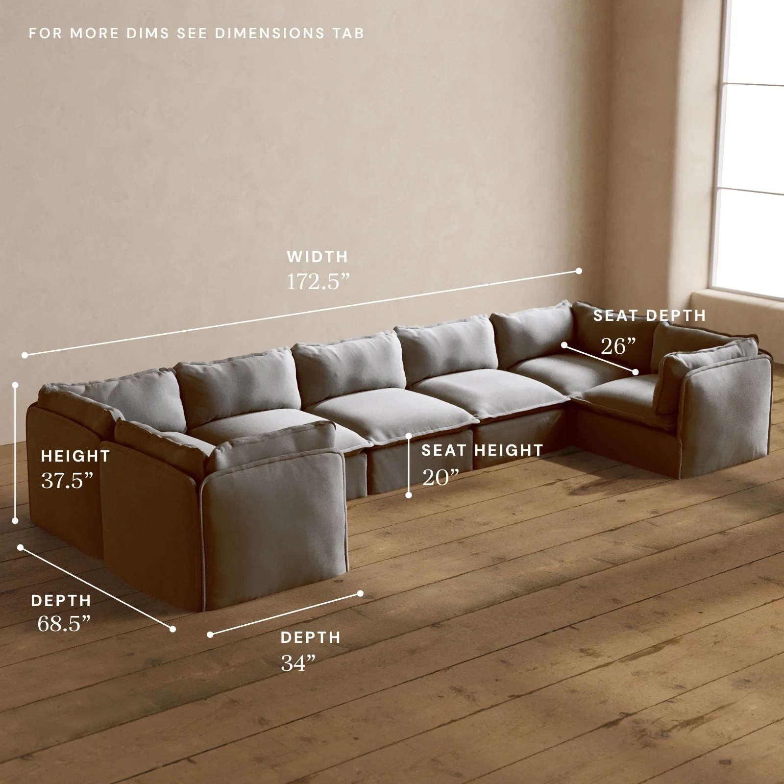 Modular Washable 7-Seater U-Sectional in Pumice | Memorix+ Seat | Contour Pillow - Image 5