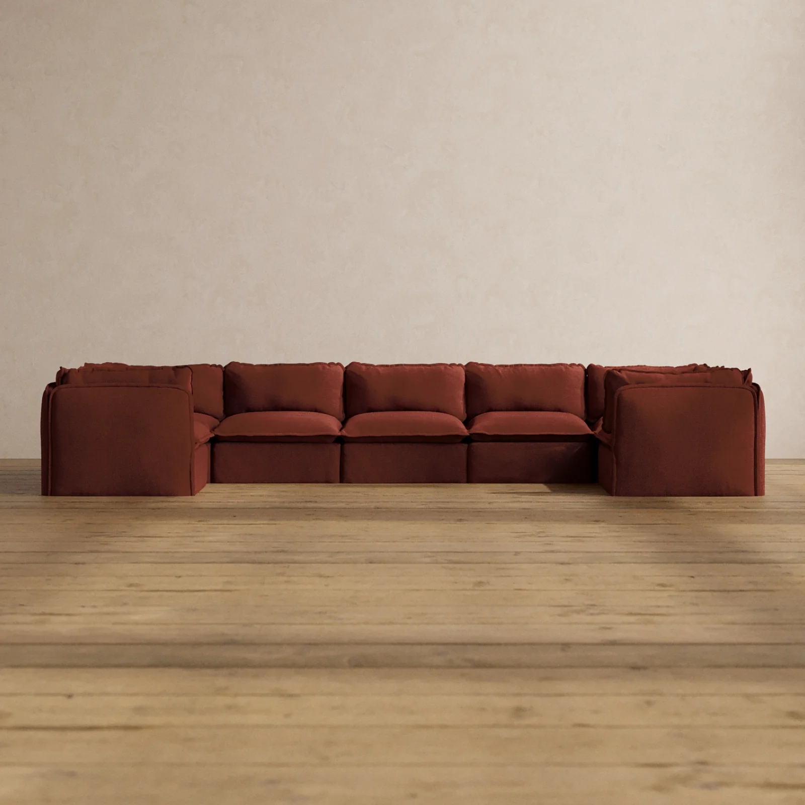Modular Washable 7-Seater U-Sectional in Rust | Deluxe+ Seat | Cloud Pillow