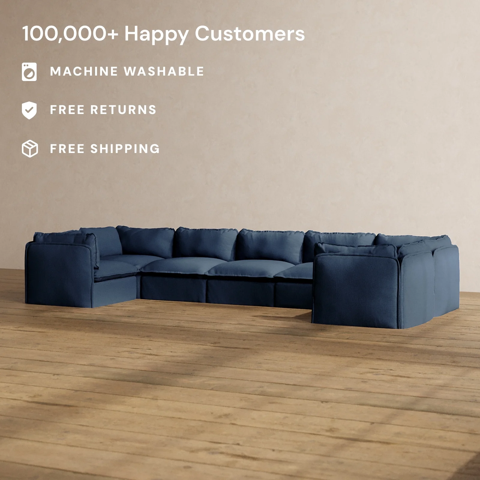 Modular Washable 7-Seater U-Sectional in Sumi | Memorix+ Seat | Contour Pillow - Image 2