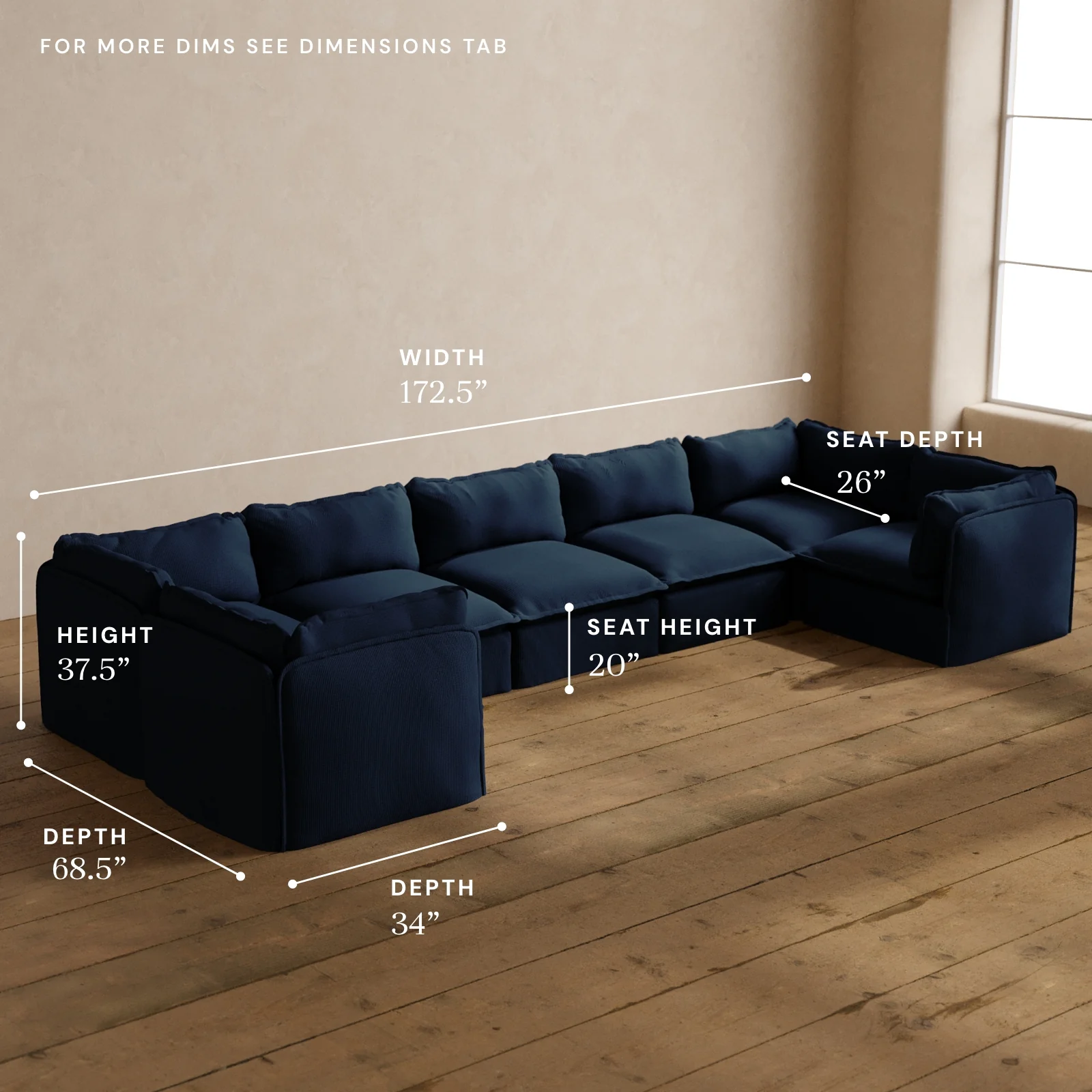 Modular Washable 7-Seater U-Sectional in Sumi | Memorix+ Seat | Contour Pillow - Image 5