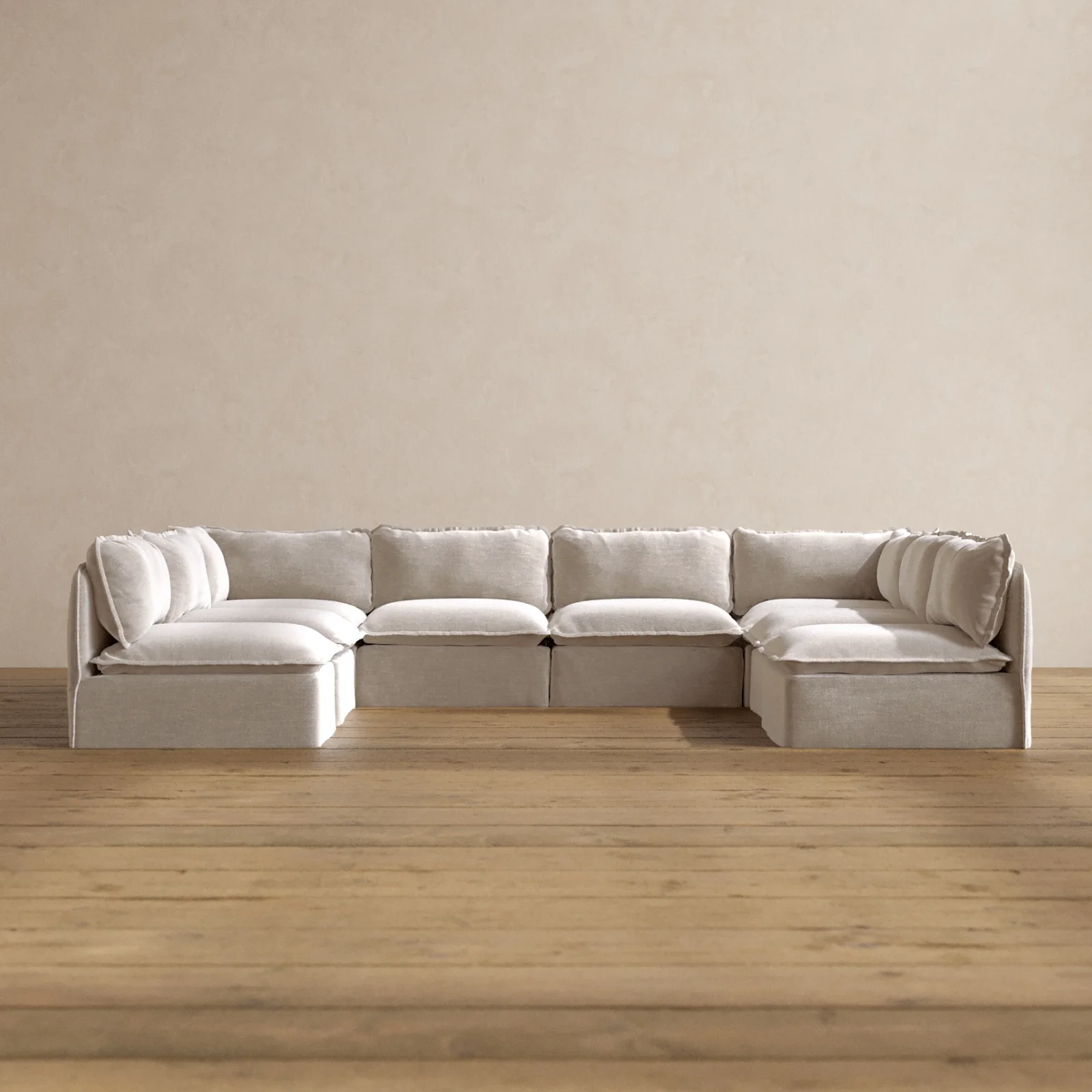 Modular Washable 8-Seater Open-Ends U-Sectional in Mist | Memorix+ Seat | Contour Pillow