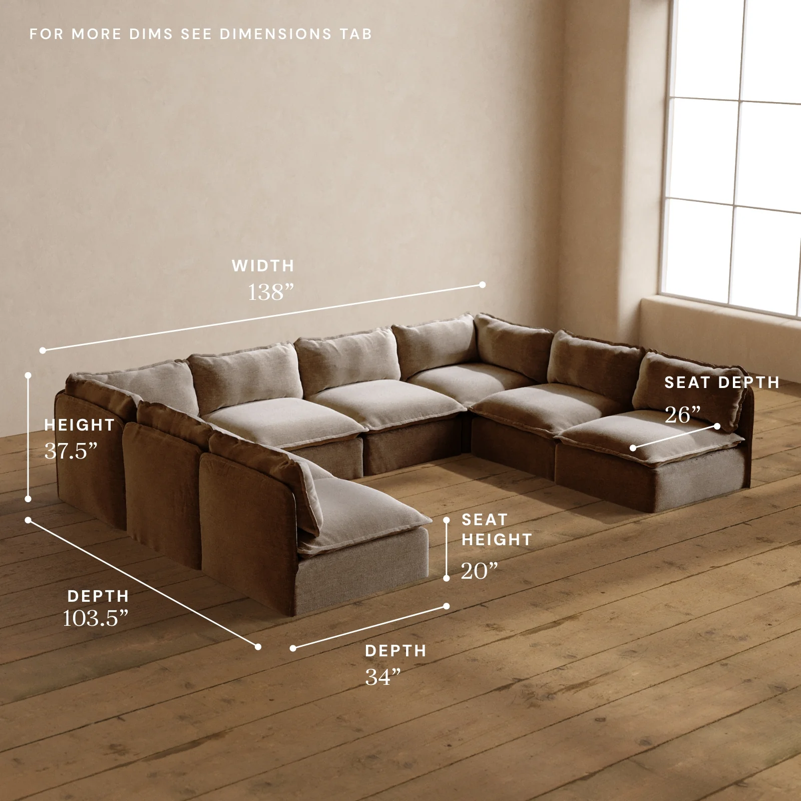Modular Washable 8-Seater Open-Ends U-Sectional in Mist | Memorix+ Seat | Contour Pillow - Image 5