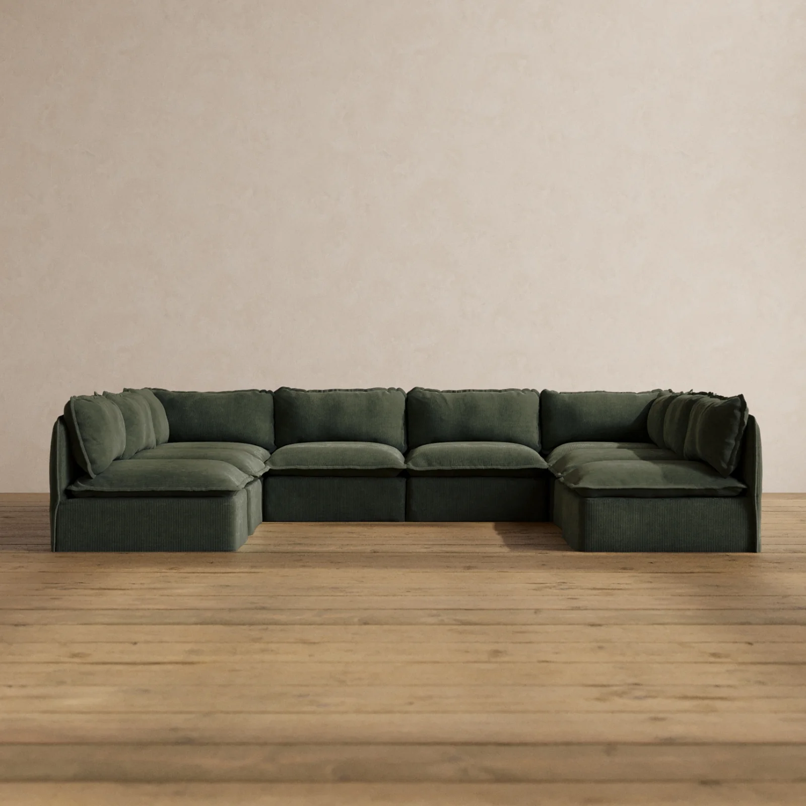 Modular Washable 8-Seater Open-Ends U-Sectional in Olivine | Deluxe+ Seat | Cloud Pillow