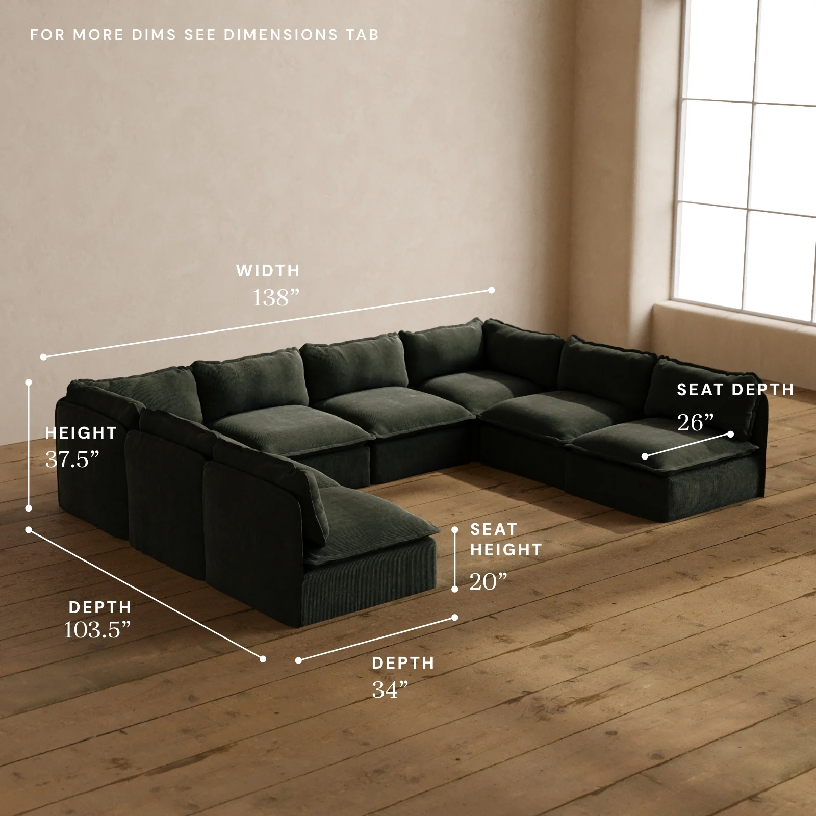 Modular Washable 8-Seater Open-Ends U-Sectional in Olivine | Deluxe+ Seat | Cloud Pillow - Image 5