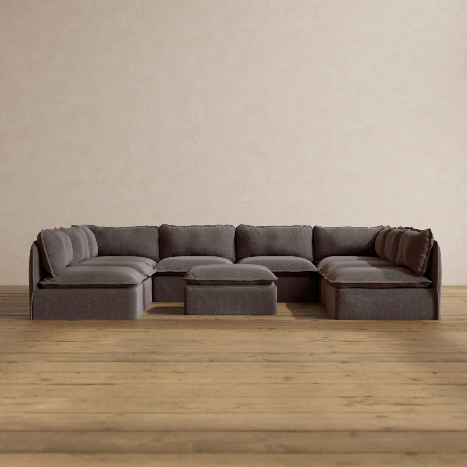 Modular Washable 8-Seater Open-Ends U-Sectional + Ottoman in Caviar | Memorix+ Seat | Contour Pillow