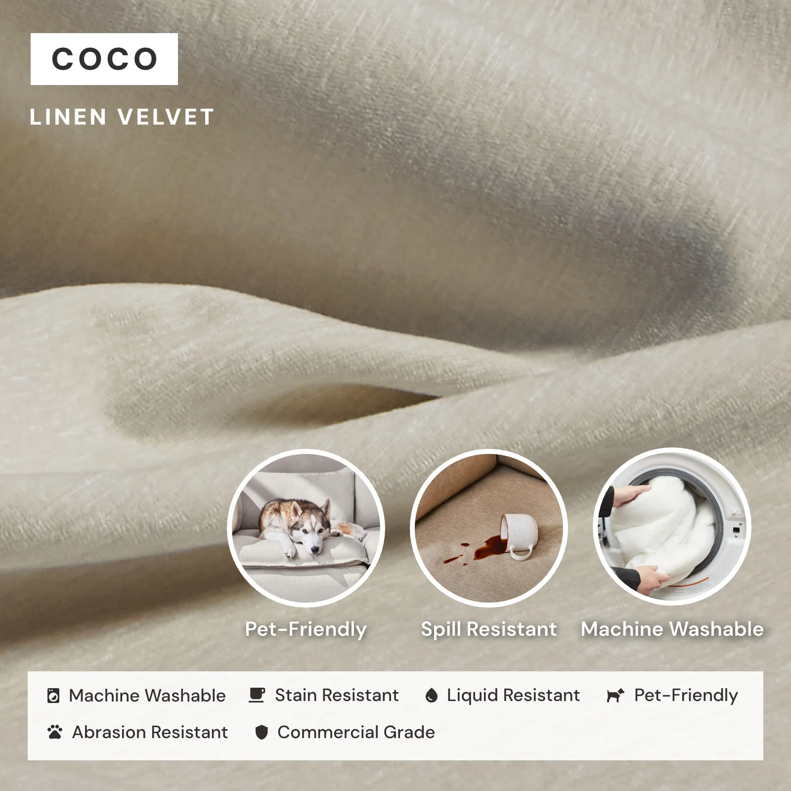 Modular Washable 8-Seater Open-Ends U-Sectional + Ottoman in Coco | Memorix+ Seat | Contour Pillow - Image 3