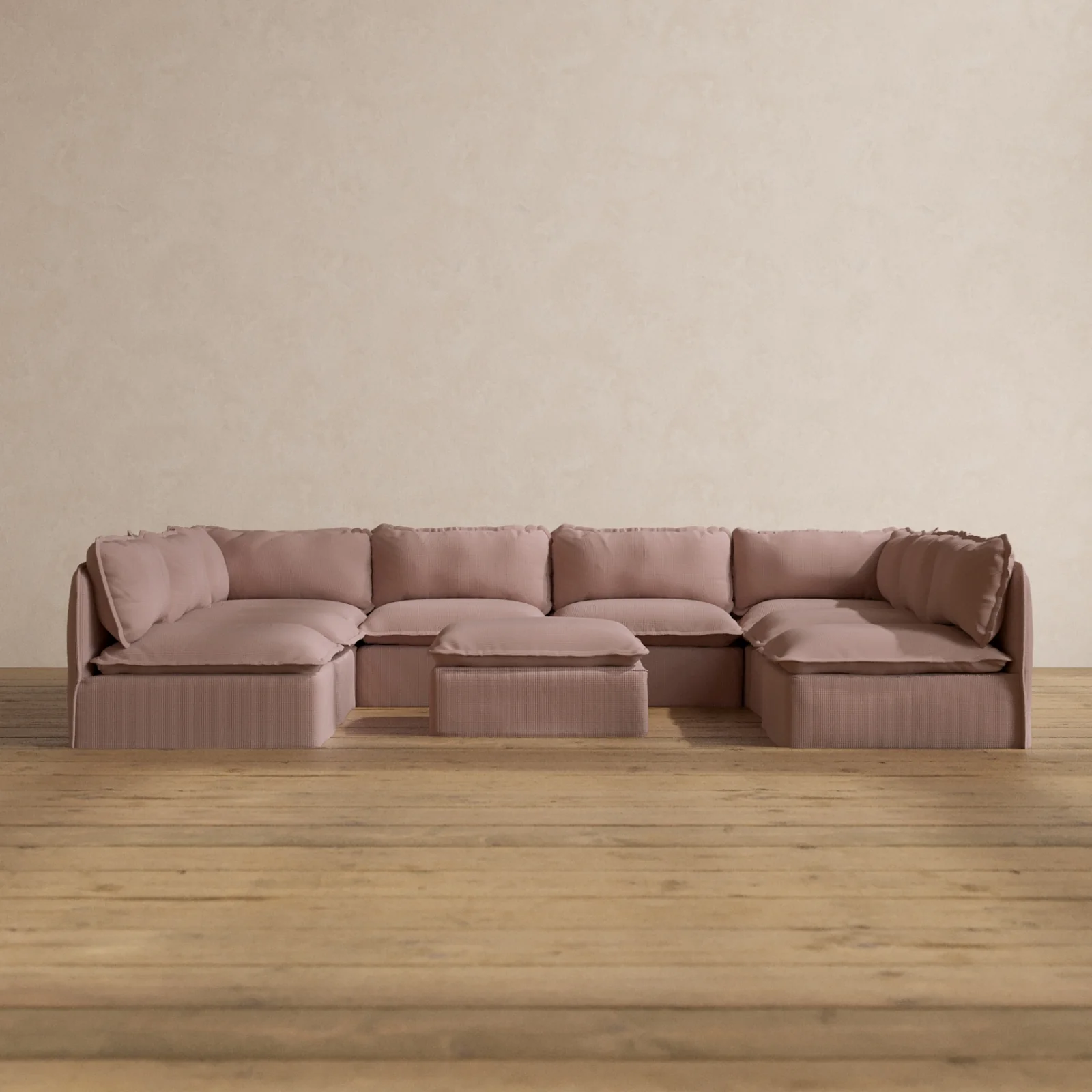 Modular Washable 8-Seater Open-Ends U-Sectional + Ottoman in Sakura | Memorix+ Seat | Contour Pillow