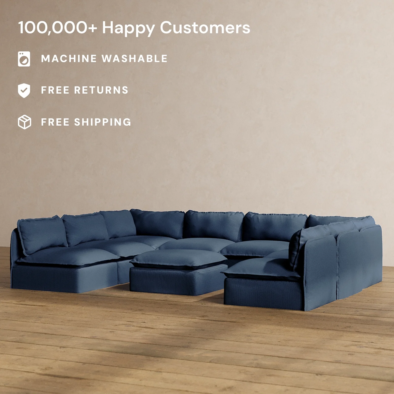 Modular Washable 8-Seater Open-Ends U-Sectional + Ottoman in Sumi | Memorix+ Seat | Contour Pillow - Image 2
