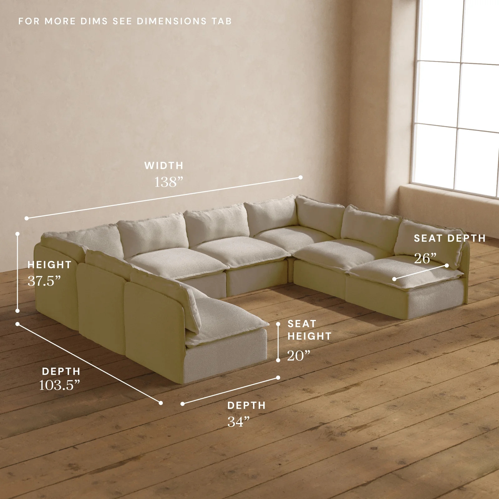Modular Washable 8-Seater Open-Ends U-Sectional in Powder | Memorix+ Seat | Contour Pillow - Image 5