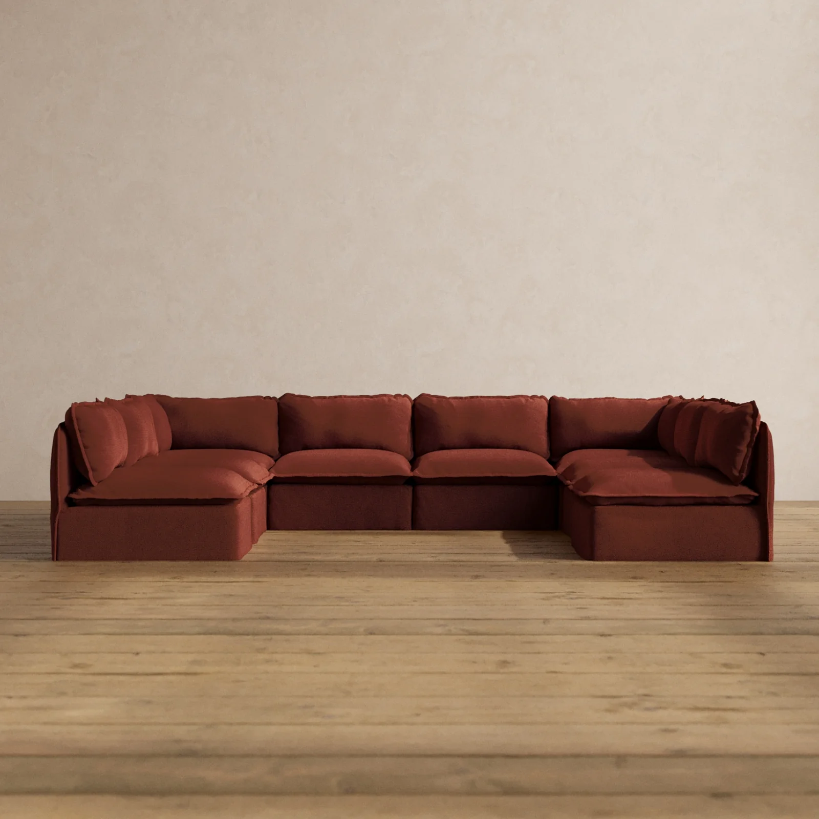Modular Washable 8-Seater Open-Ends U-Sectional in Rust | Deluxe+ Seat | Cloud Pillow