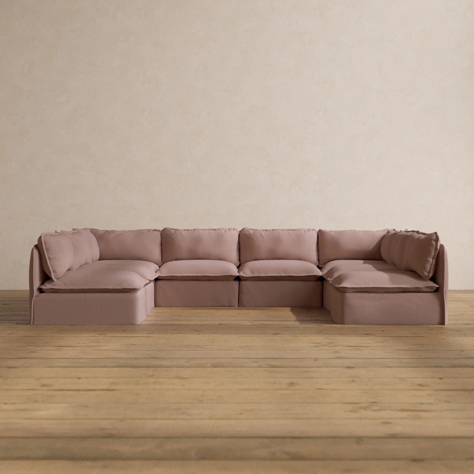 Modular Washable 8-Seater Open-Ends U-Sectional in Sakura | Memorix+ Seat | Contour Pillow