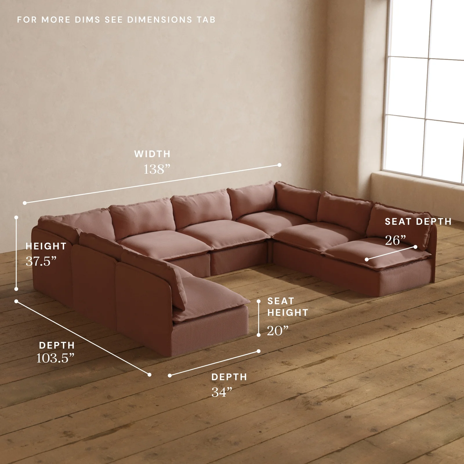 Modular Washable 8-Seater Open-Ends U-Sectional in Sakura | Memorix+ Seat | Contour Pillow - Image 5