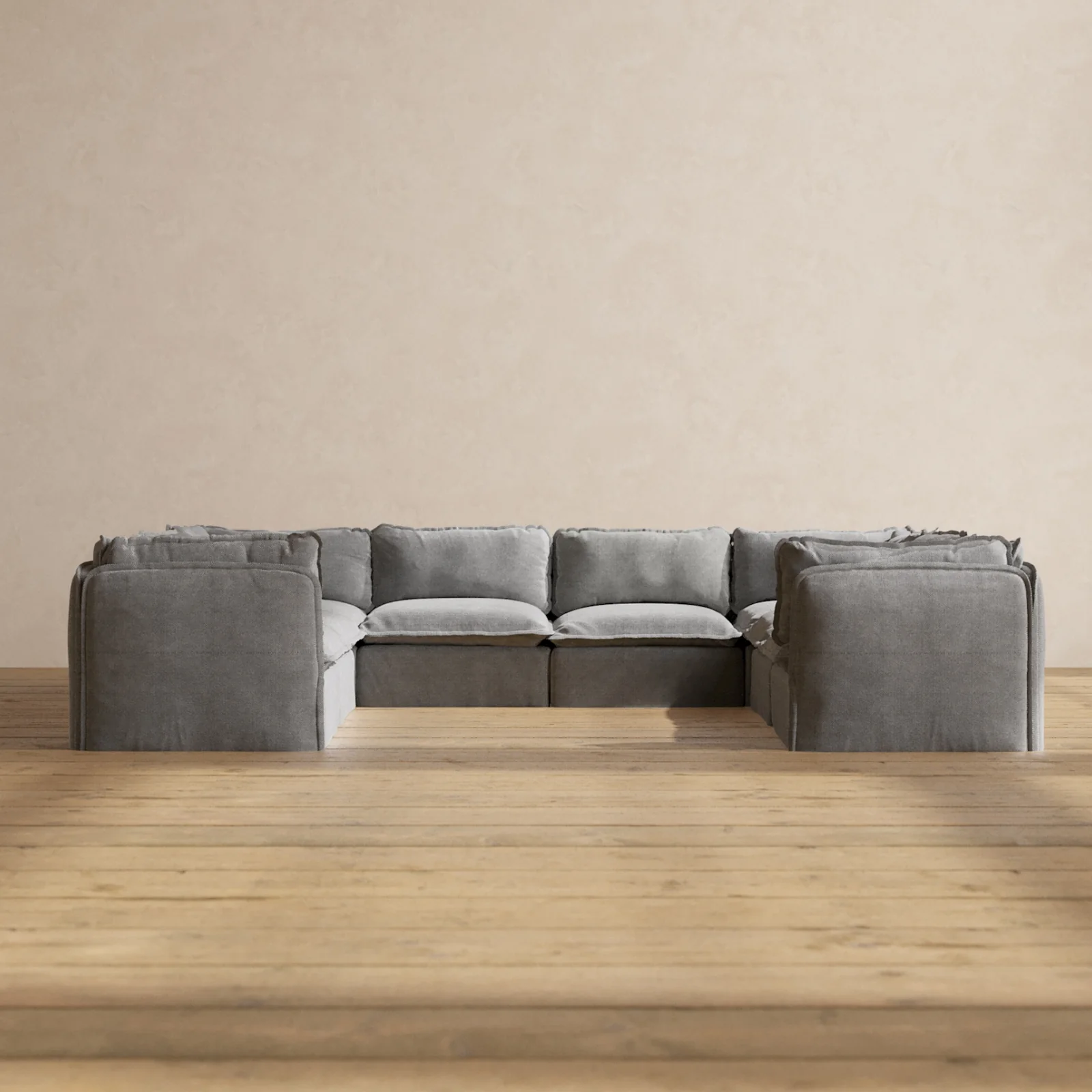 Modular Washable 8-Seater U-Sectional in Ash | Deluxe+ Seat | Cloud Pillow