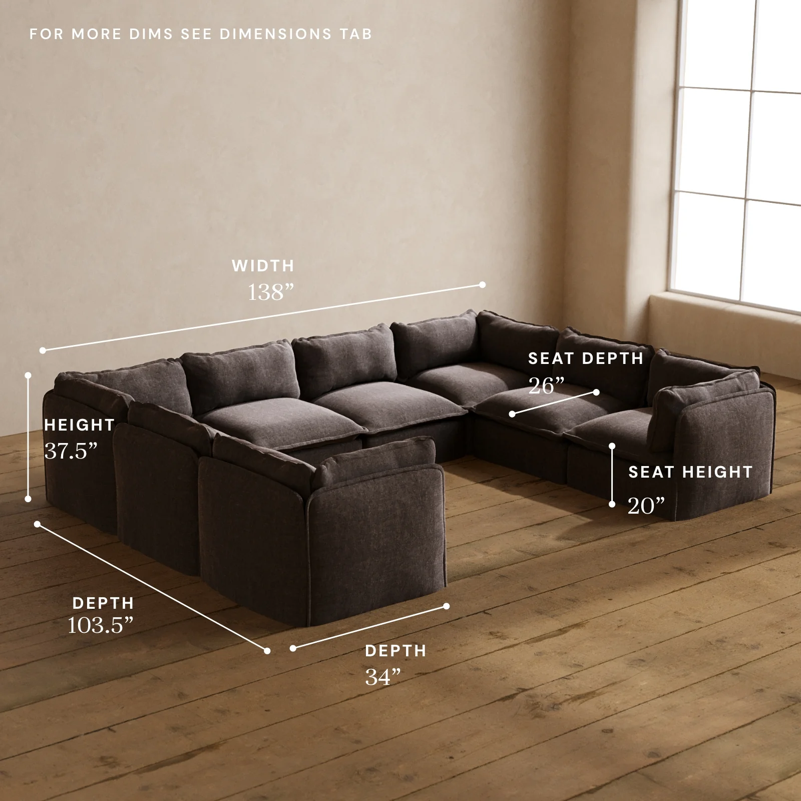 Modular Washable 8-Seater U-Sectional in Caviar | Deluxe+ Seat | Cloud Pillow - Image 5