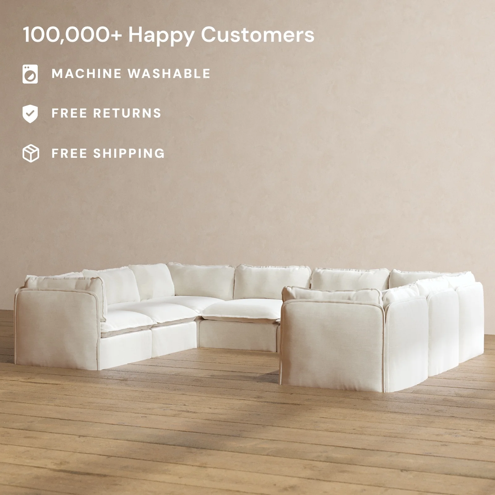 Modular Washable 8-Seater U-Sectional in Coco | Deluxe+ Seat | Cloud Pillow - Image 2