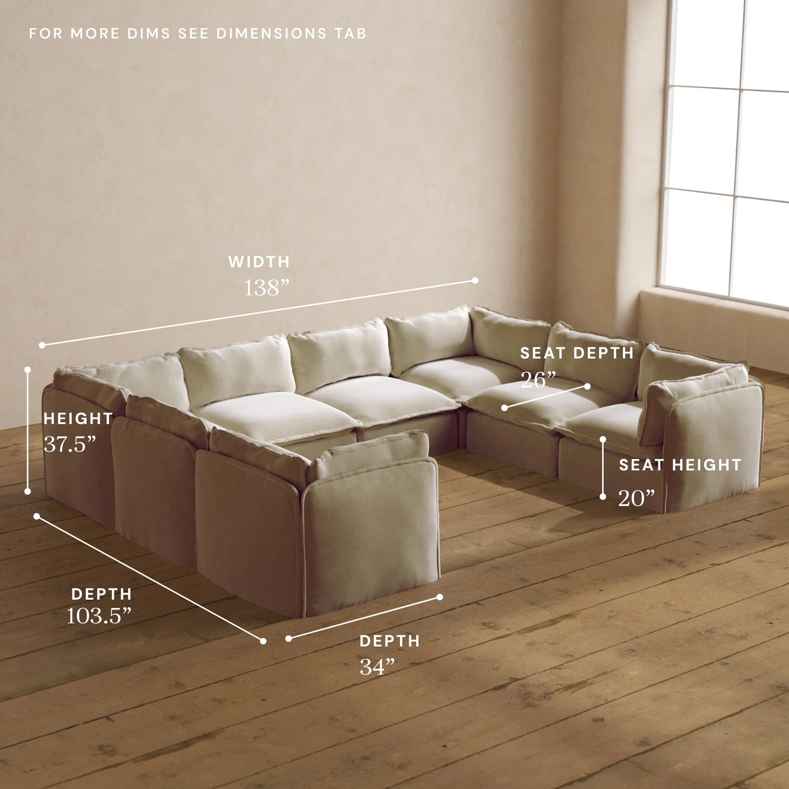 Modular Washable 8-Seater U-Sectional in Coco | Memorix+ Seat | Contour Pillow - Image 5