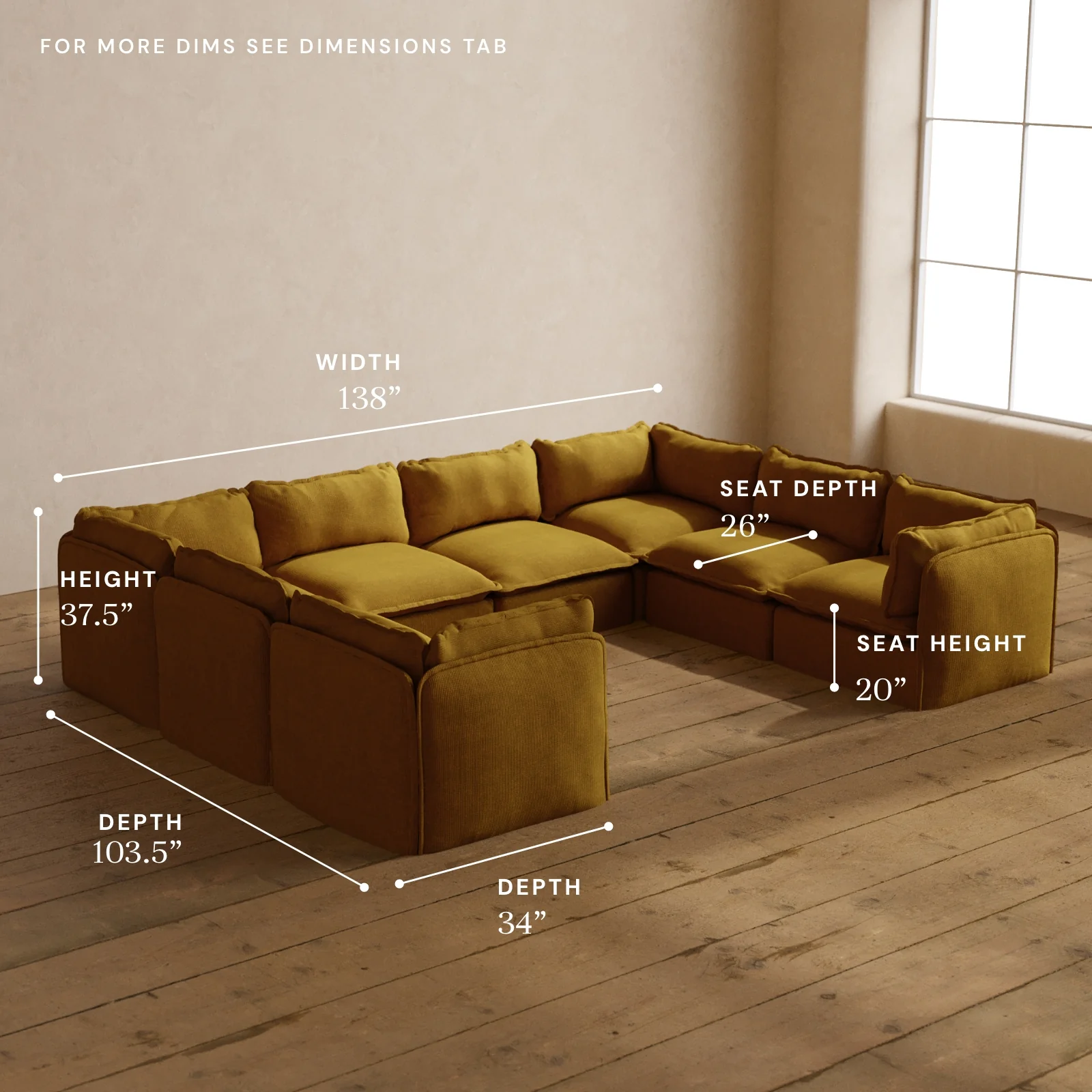 Modular Washable 8-Seater U-Sectional in Kiiro | Memorix+ Seat | Contour Pillow - Image 5