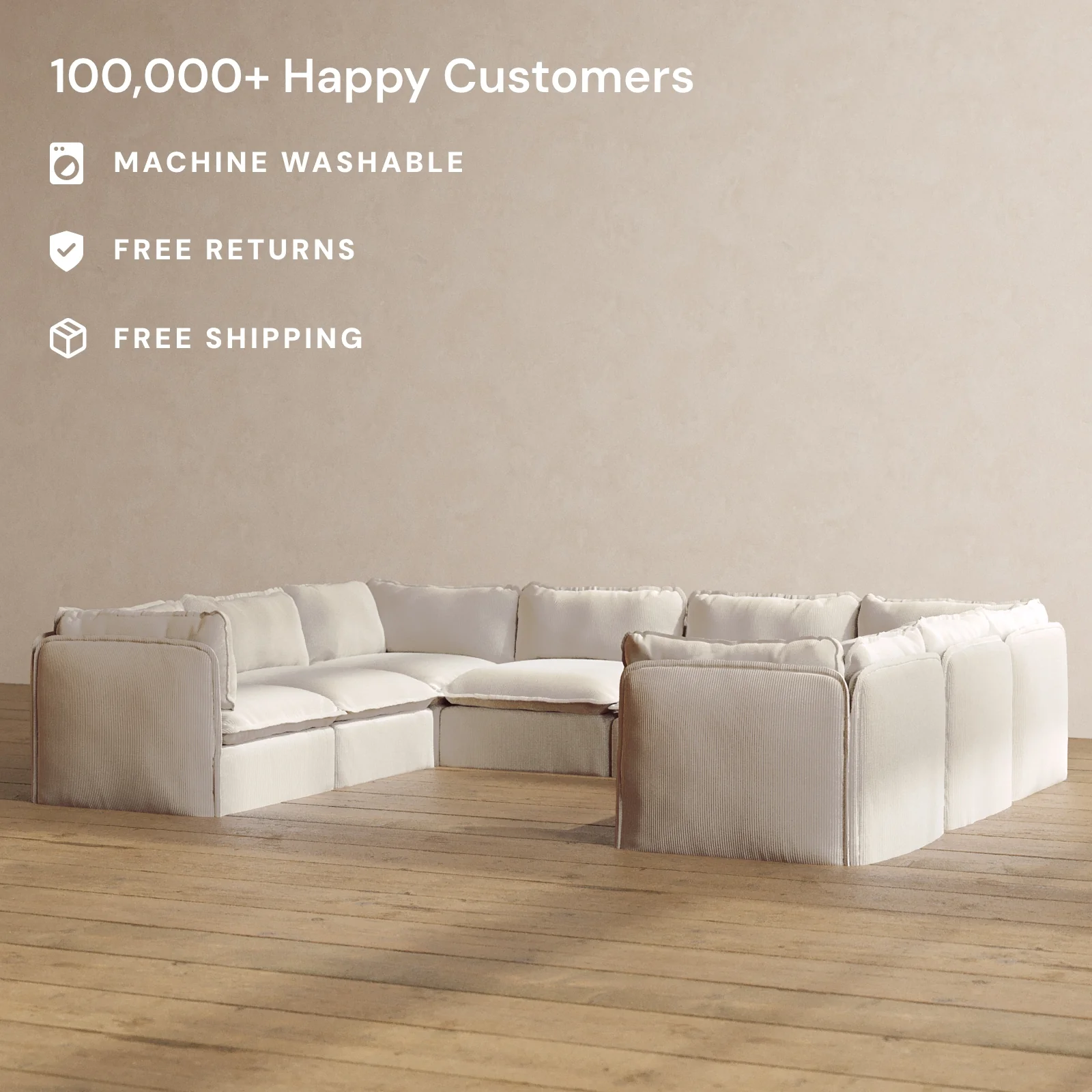 Modular Washable 8-Seater U-Sectional in Milk | Deluxe+ Seat | Cloud Pillow - Image 2