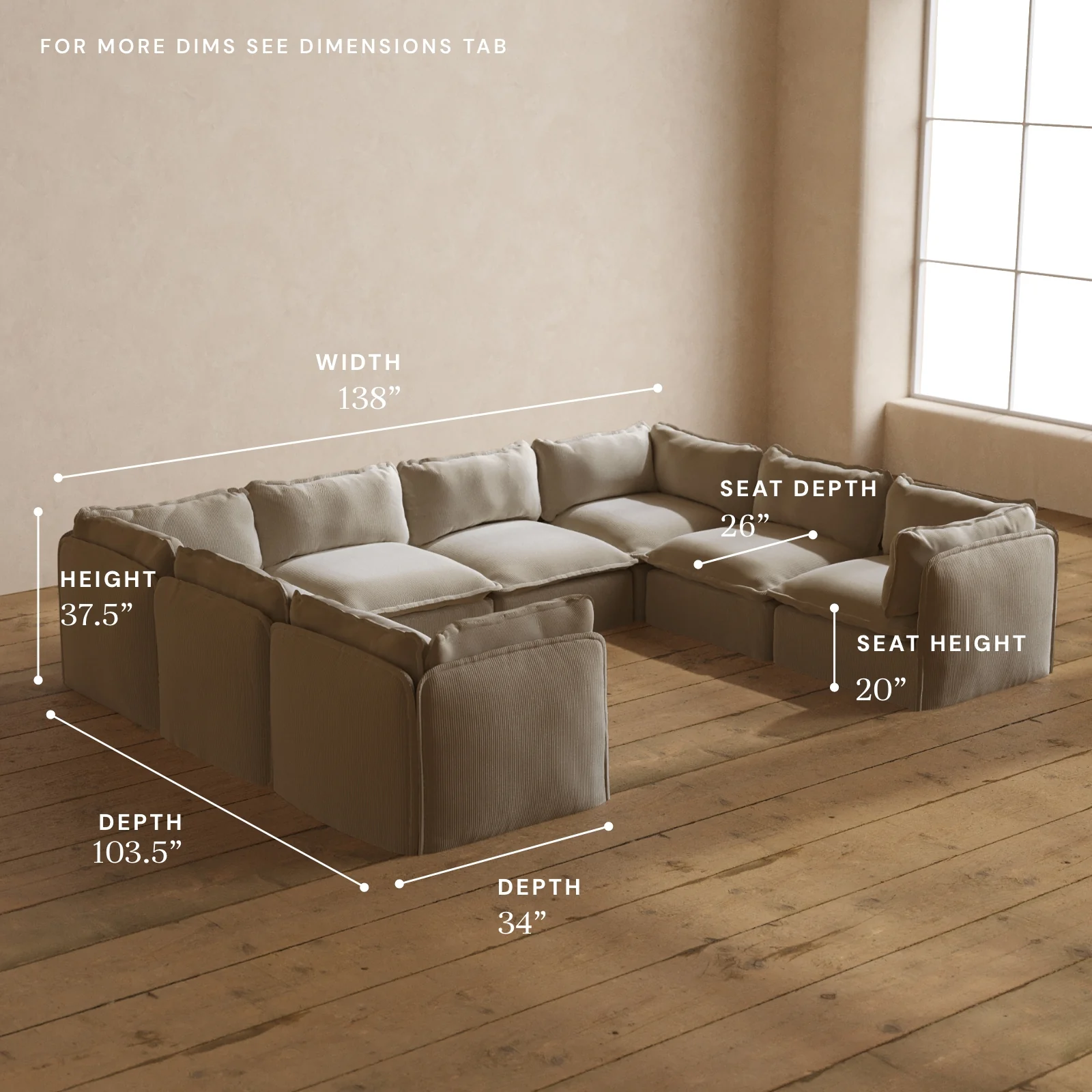 Modular Washable 8-Seater U-Sectional in Milk | Memorix+ Seat | Contour Pillow - Image 5