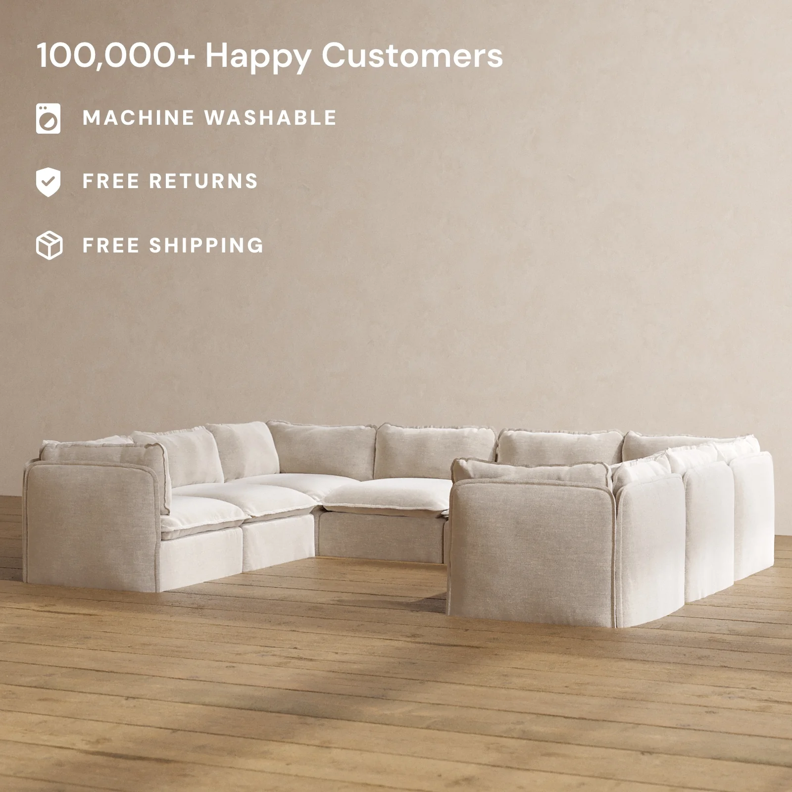 Modular Washable 8-Seater U-Sectional in Mist | Memorix+ Seat | Contour Pillow - Image 2