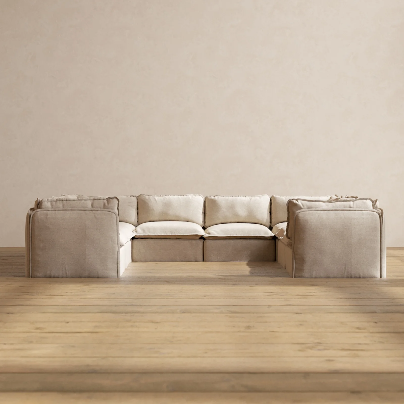 Modular Washable 8-Seater U-Sectional in Oat | Deluxe+ Seat | Cloud Pillow