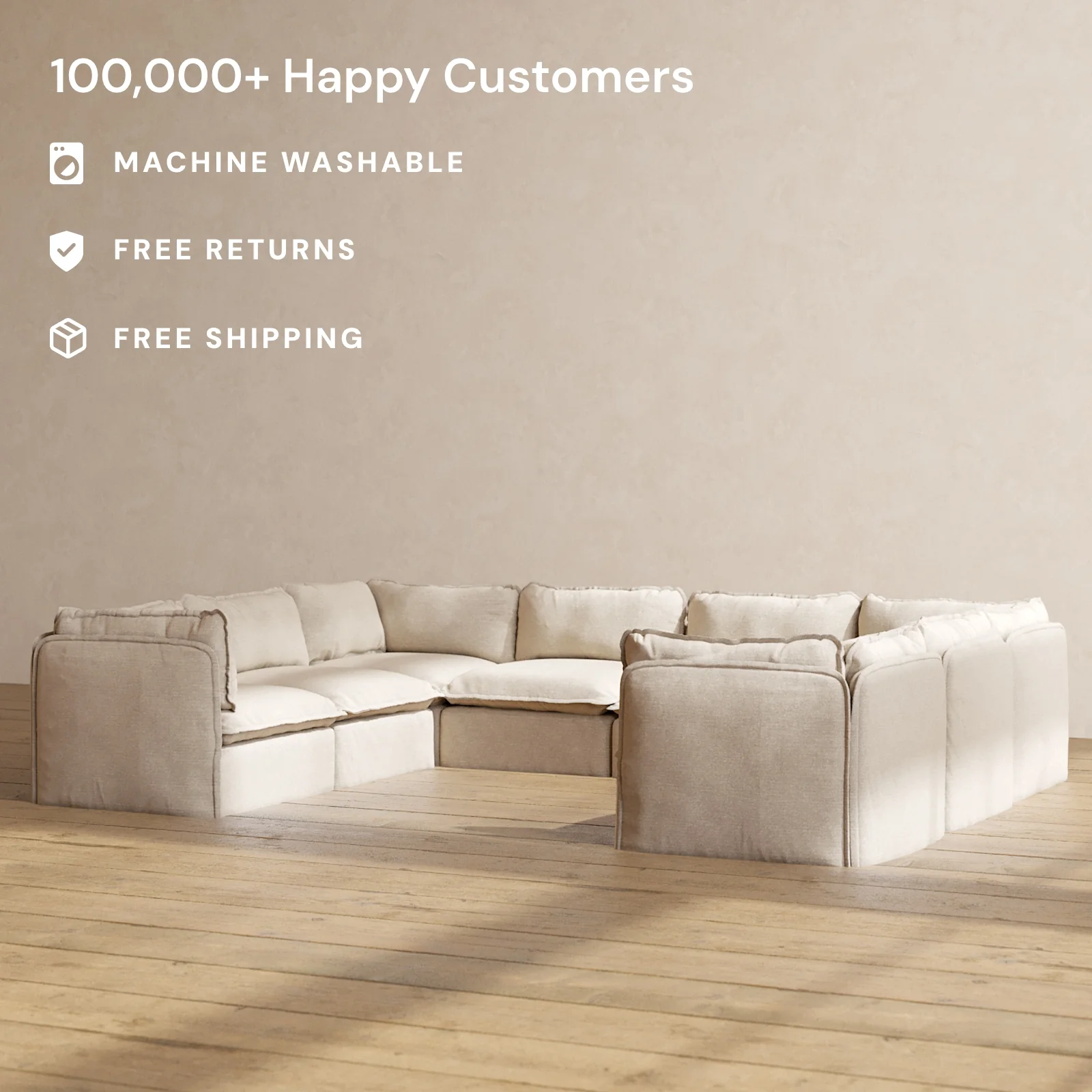 Modular Washable 8-Seater U-Sectional in Oat | Memorix+ Seat | Contour Pillow - Image 2