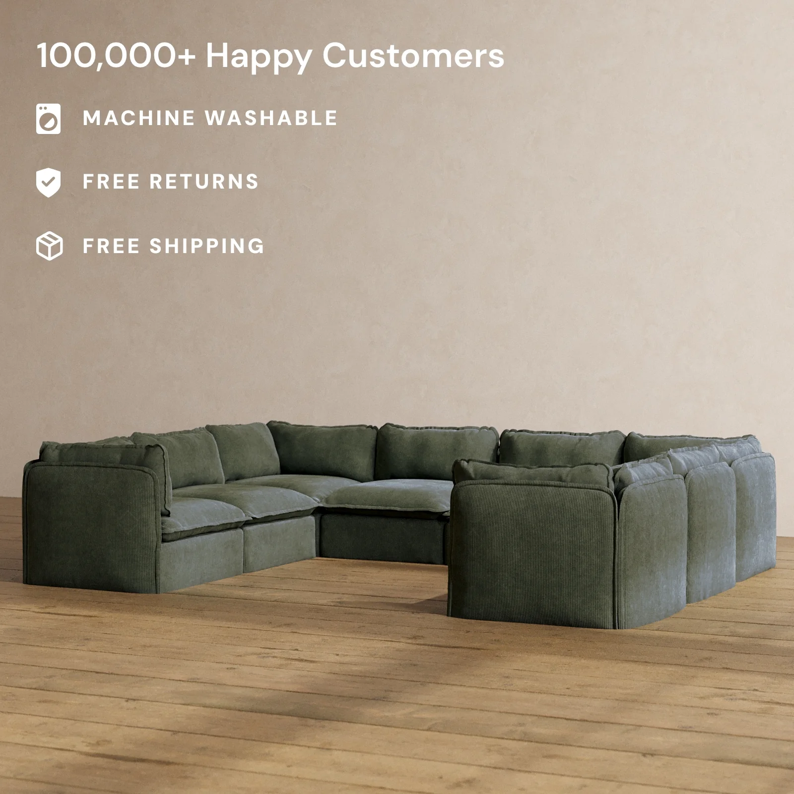 Modular Washable 8-Seater U-Sectional in Olivine | Memorix+ Seat | Contour Pillow - Image 2