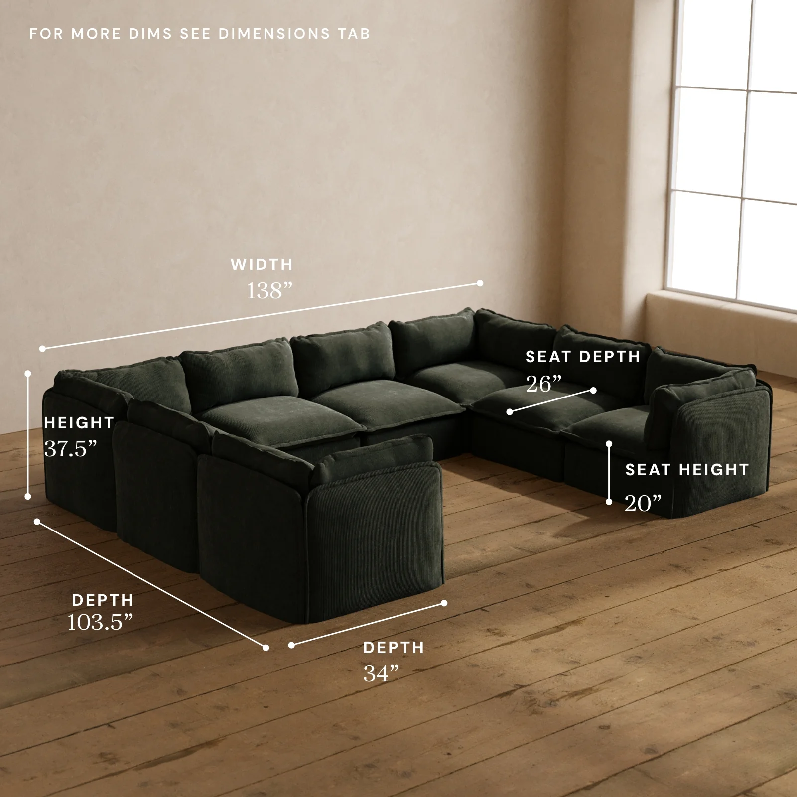 Modular Washable 8-Seater U-Sectional in Olivine | Memorix+ Seat | Contour Pillow - Image 5