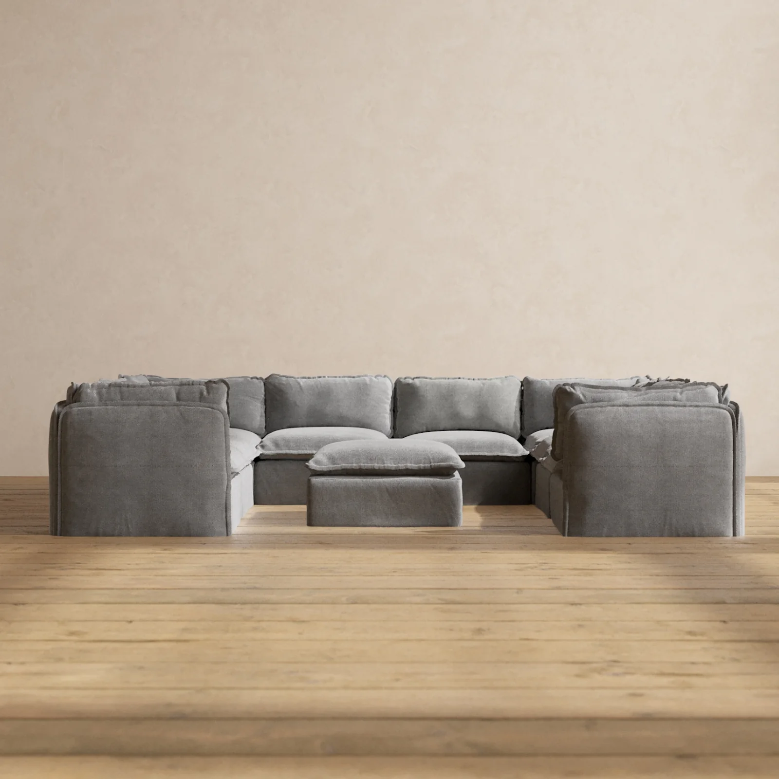 Modular Washable 8-Seater U-Sectional + Ottoman in Ash | Deluxe+ Seat | Cloud Pillow